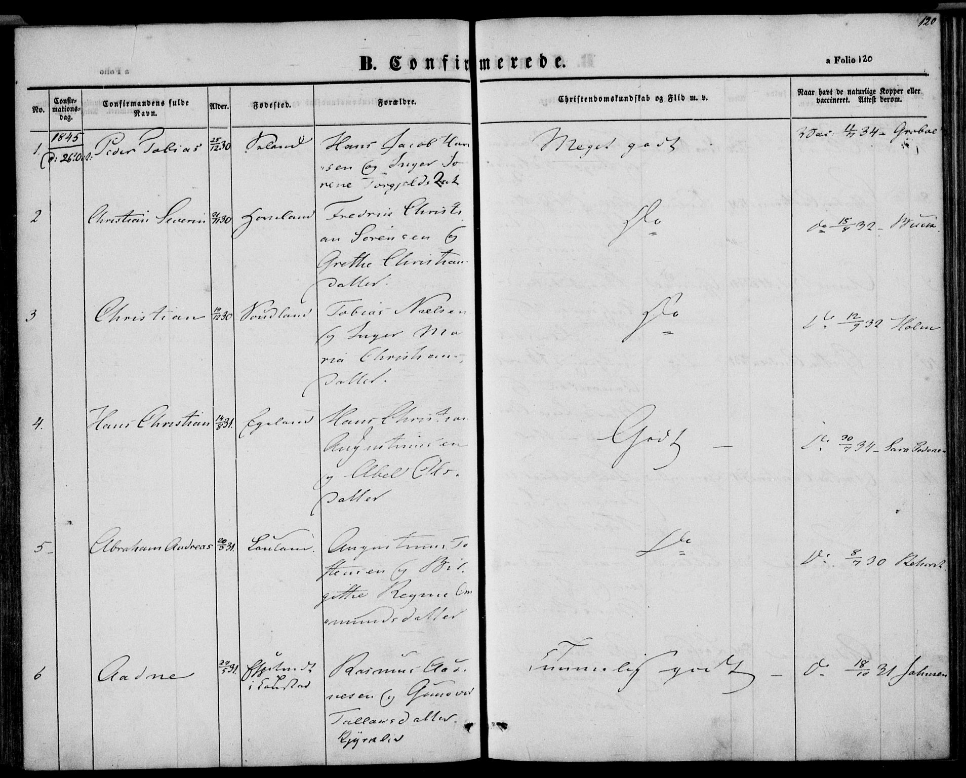 Herad sokneprestkontor, AV/SAK-1111-0018/F/Fa/Faa/L0004: Parish register (official) no. A 4, 1844-1853, p. 120