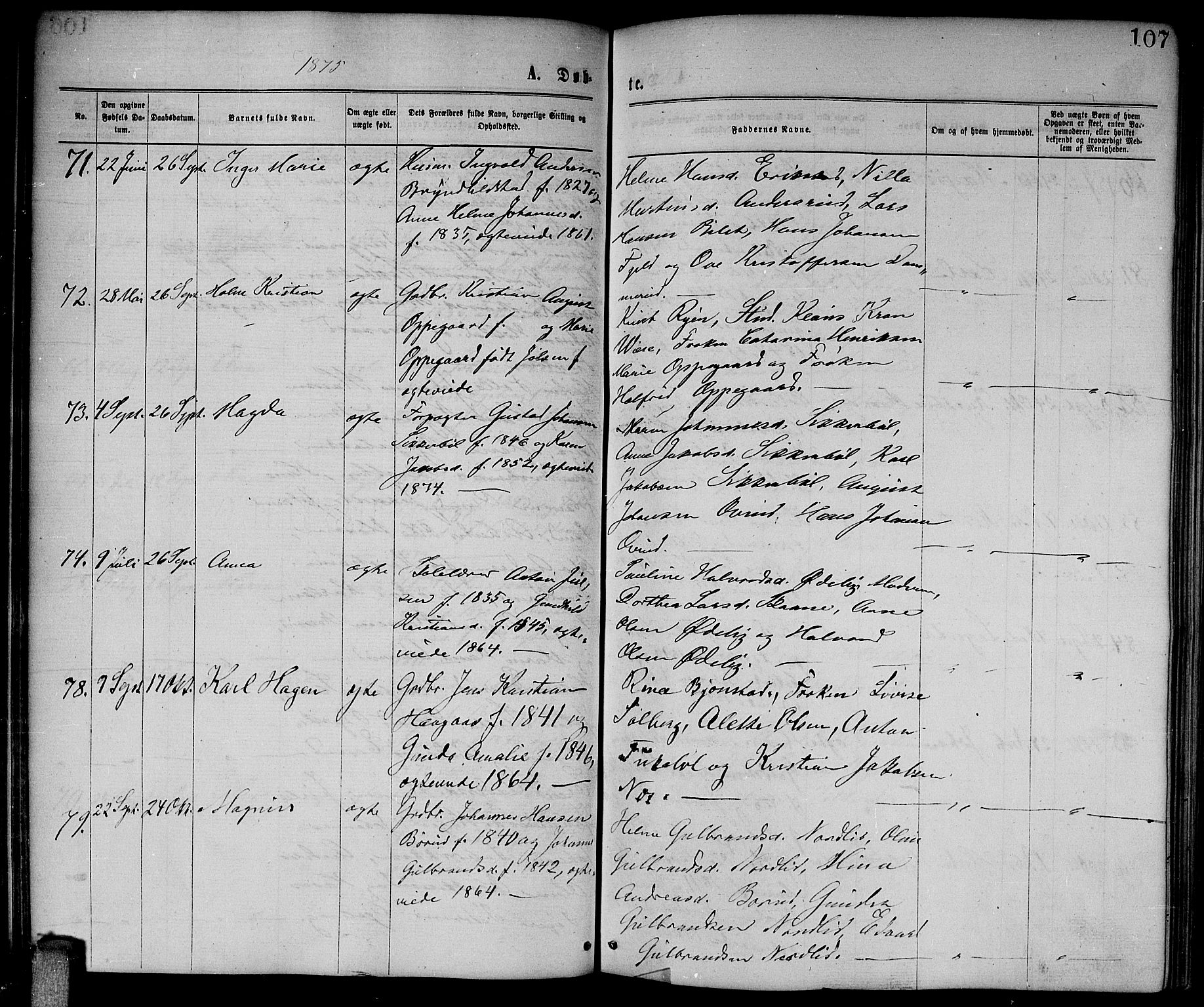 Enebakk prestekontor Kirkebøker, AV/SAO-A-10171c/G/Ga/L0005: Parish register (copy) no. I 5, 1867-1888, p. 107