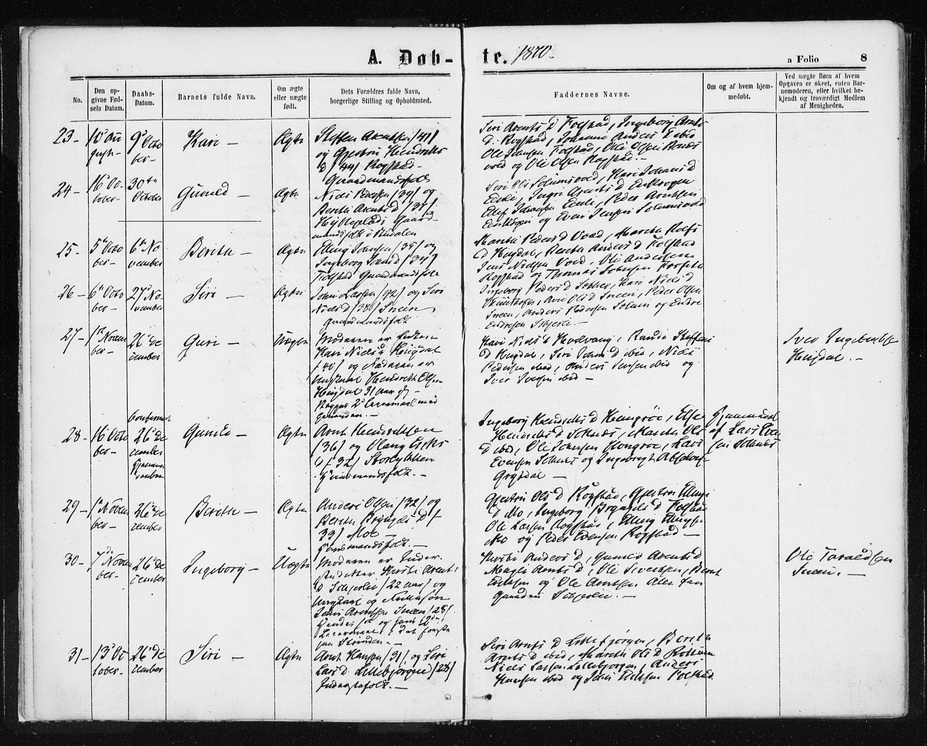 Ministerialprotokoller, klokkerbøker og fødselsregistre - Sør-Trøndelag, SAT/A-1456/687/L1001: Parish register (official) no. 687A07, 1863-1878, p. 8