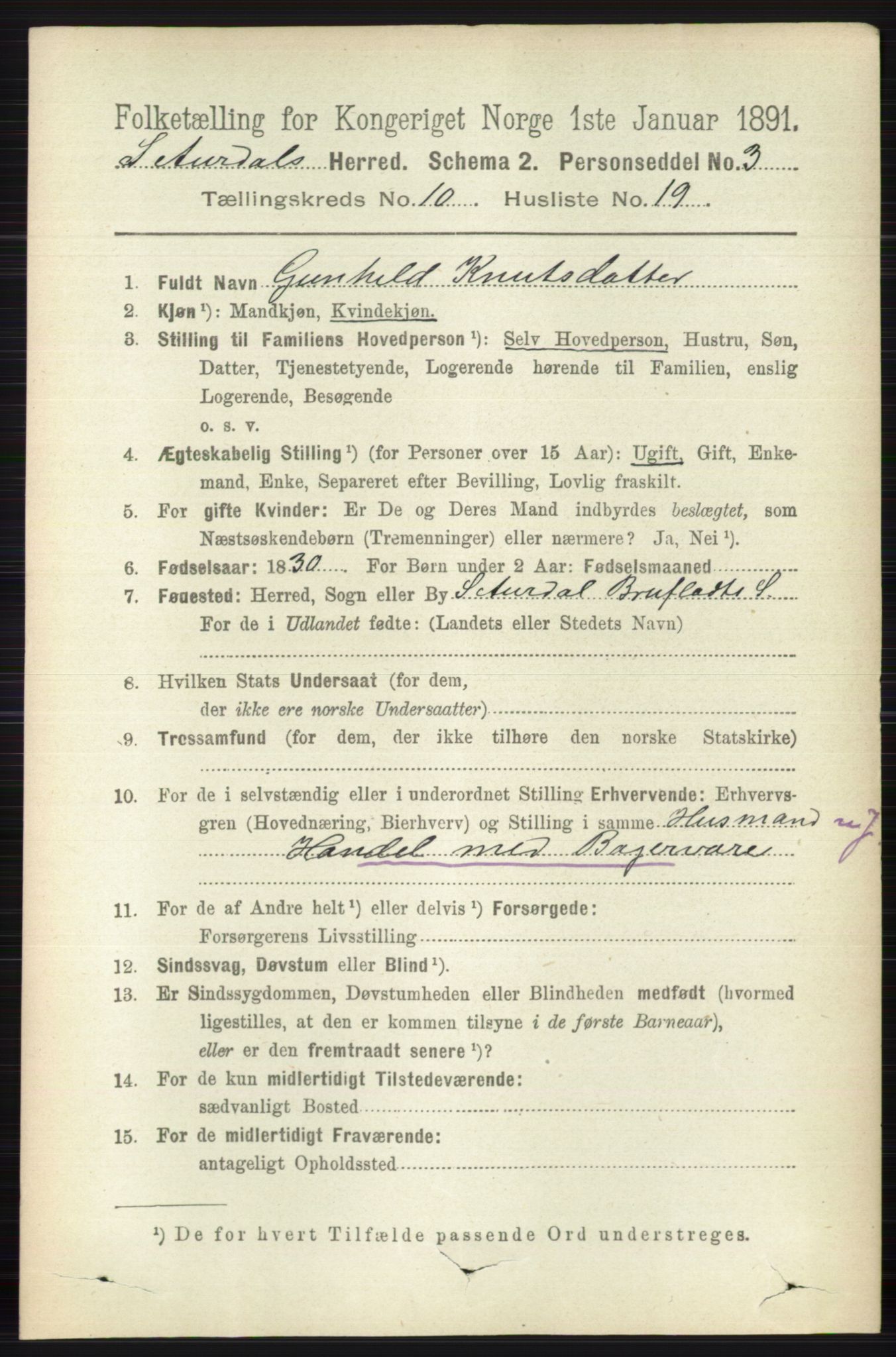 RA, 1891 census for 0540 Sør-Aurdal, 1891, p. 6034