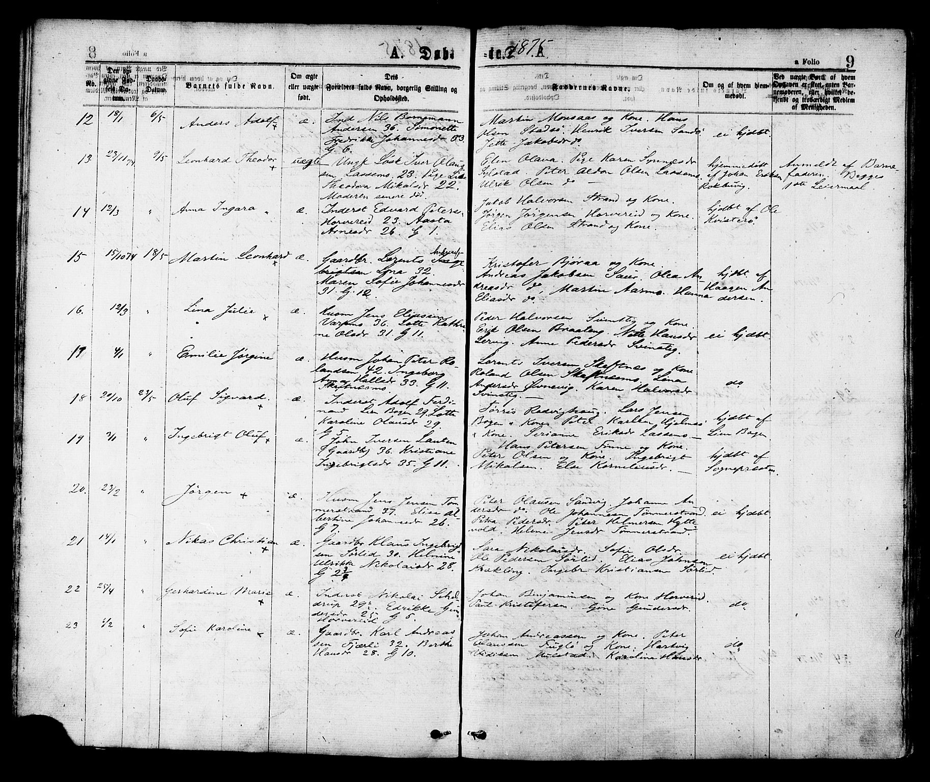 Ministerialprotokoller, klokkerbøker og fødselsregistre - Nord-Trøndelag, AV/SAT-A-1458/780/L0642: Parish register (official) no. 780A07 /1, 1874-1885, p. 9