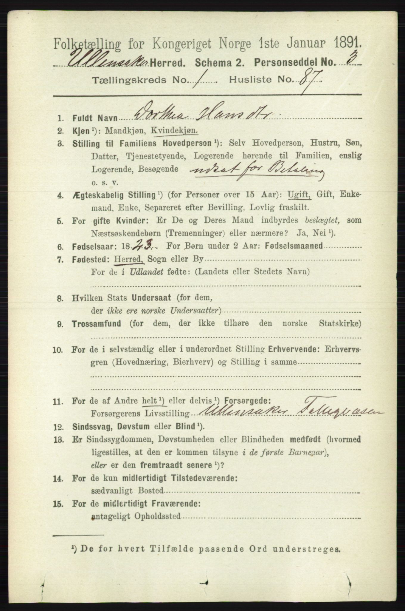 RA, 1891 census for 0235 Ullensaker, 1891, p. 628