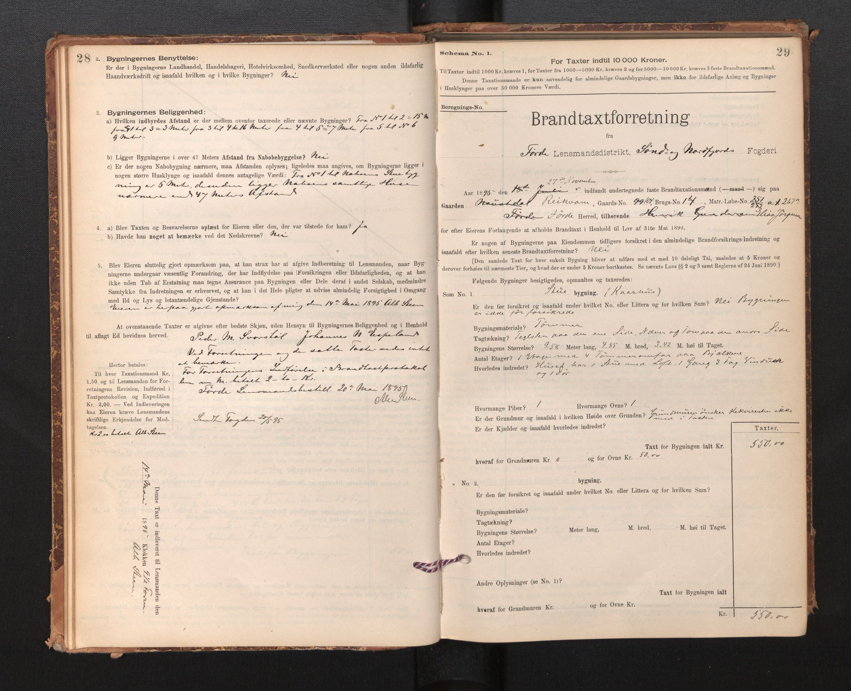 Lensmannen i Førde, AV/SAB-A-27401/0012/L0008: Branntakstprotokoll, skjematakst, 1895-1922, p. 28-29