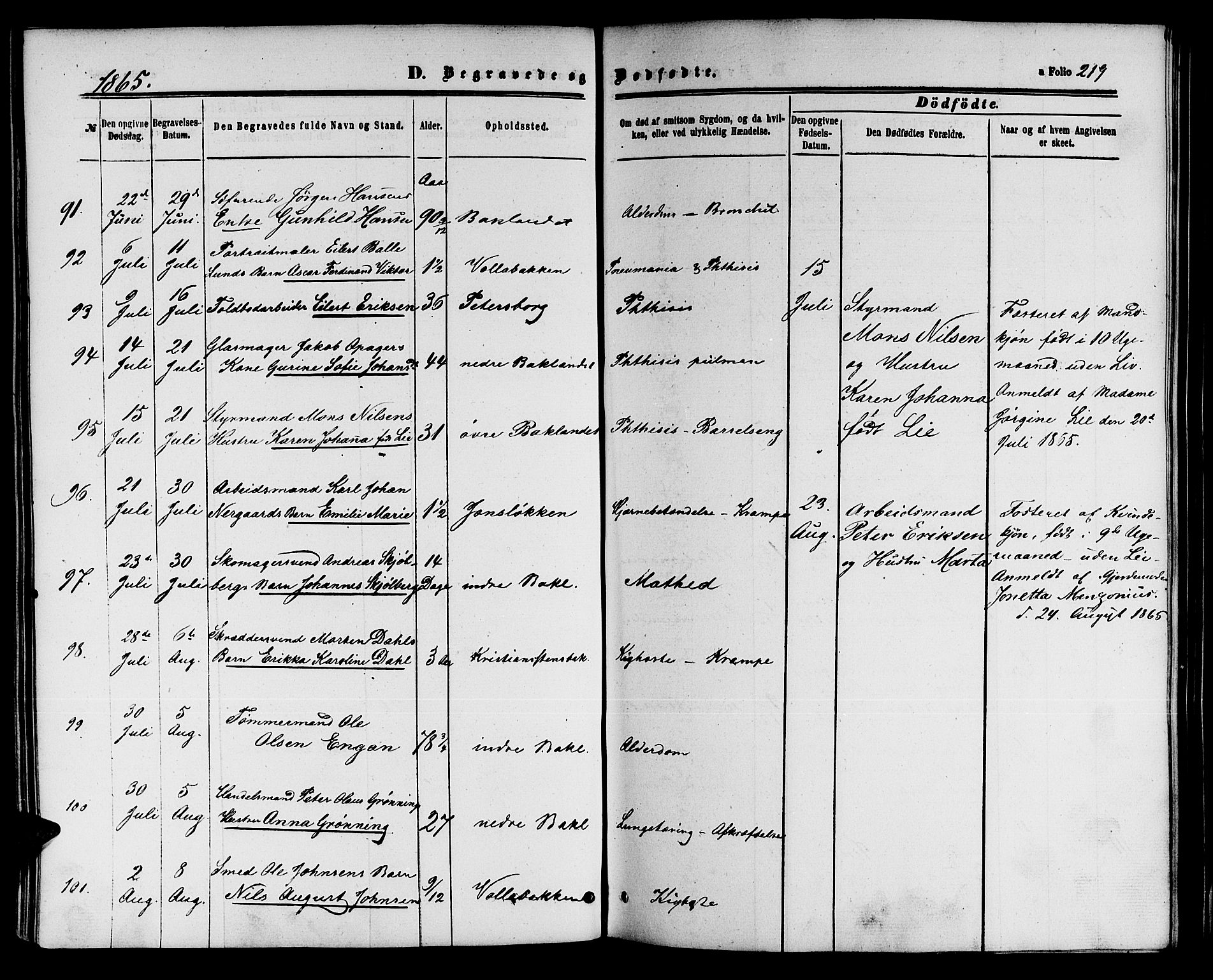 Ministerialprotokoller, klokkerbøker og fødselsregistre - Sør-Trøndelag, AV/SAT-A-1456/604/L0185: Parish register (official) no. 604A06, 1861-1865, p. 219