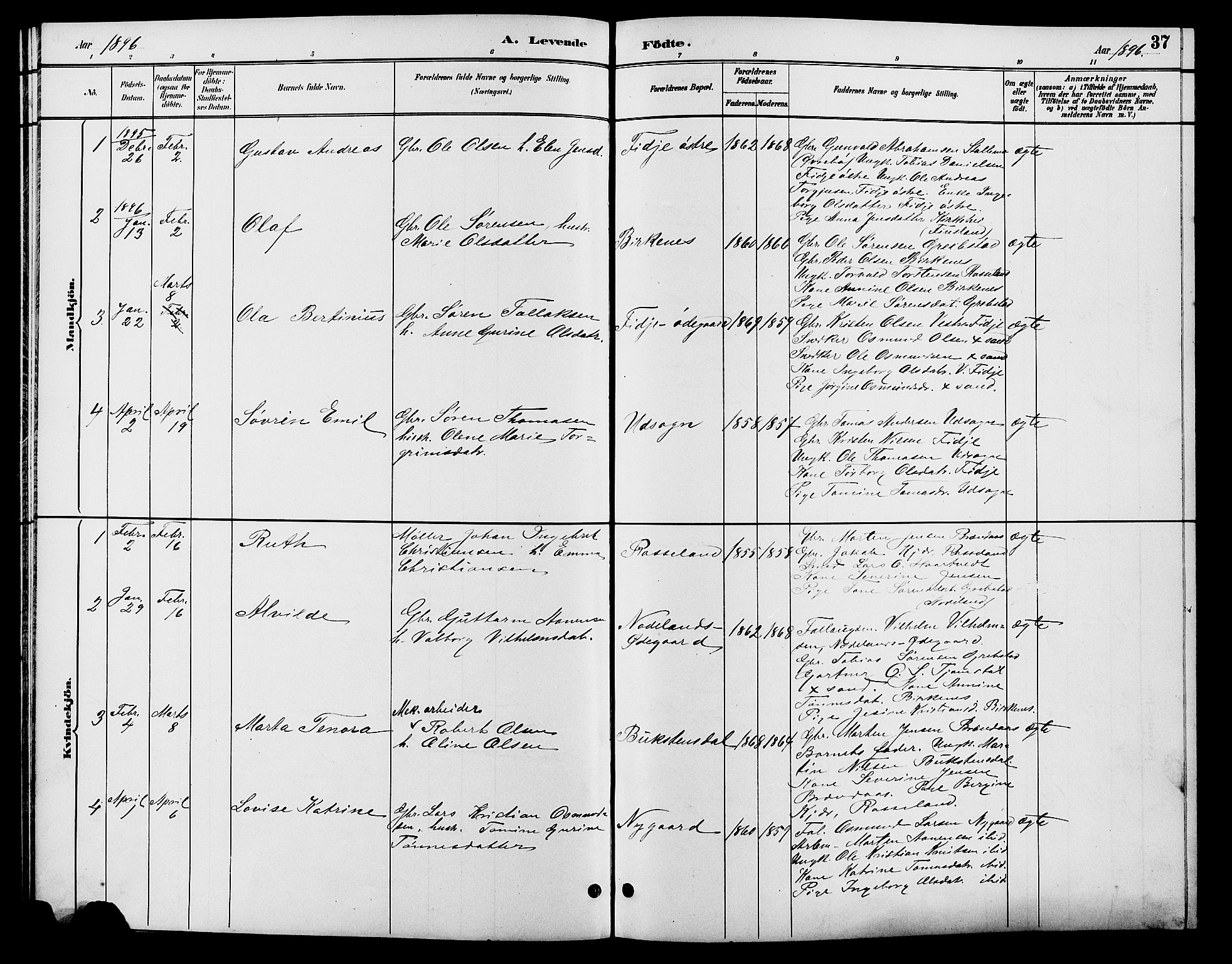Søgne sokneprestkontor, SAK/1111-0037/F/Fb/Fba/L0004: Parish register (copy) no. B 4, 1888-1903, p. 37