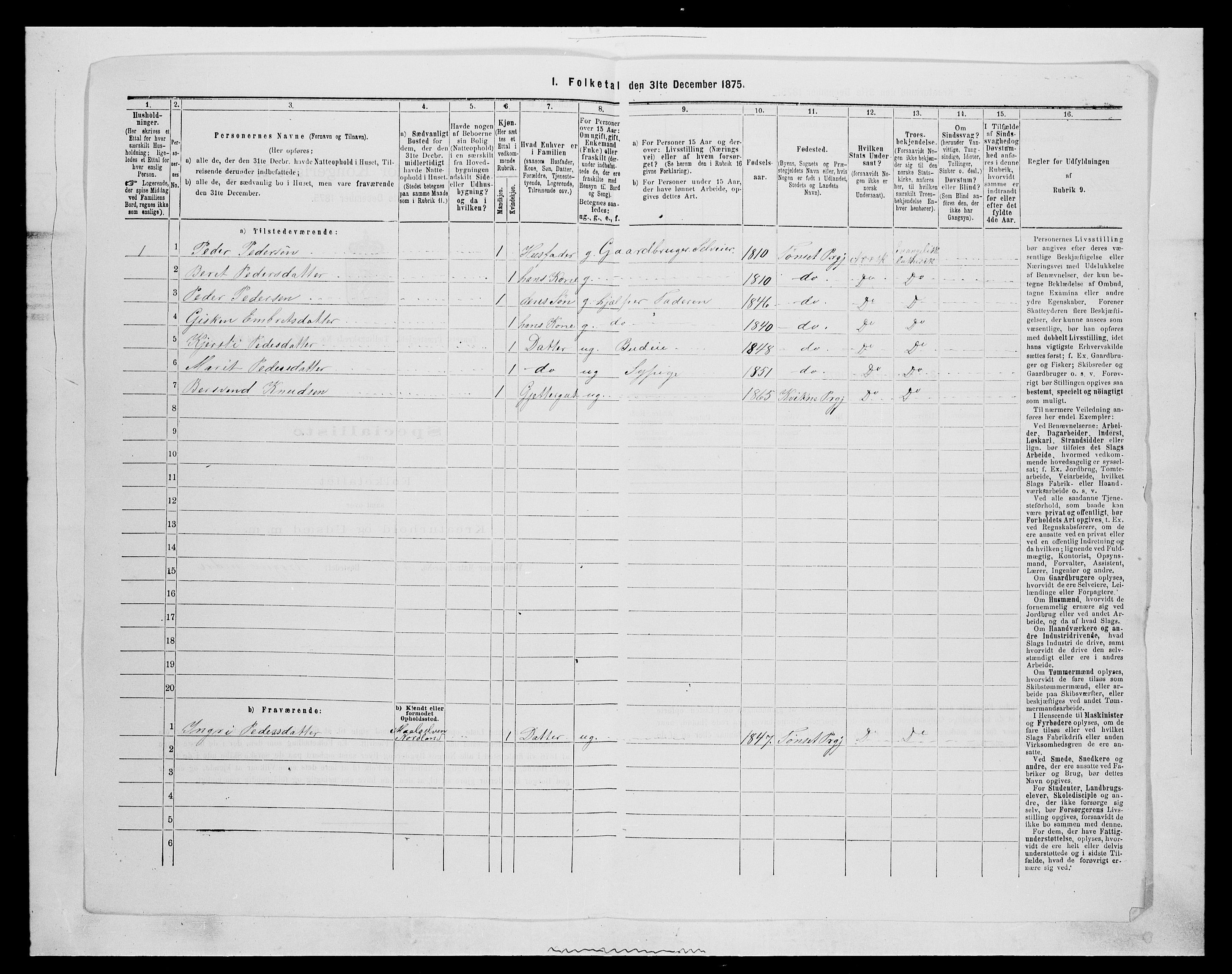 SAH, 1875 census for 0437P Tynset, 1875, p. 965