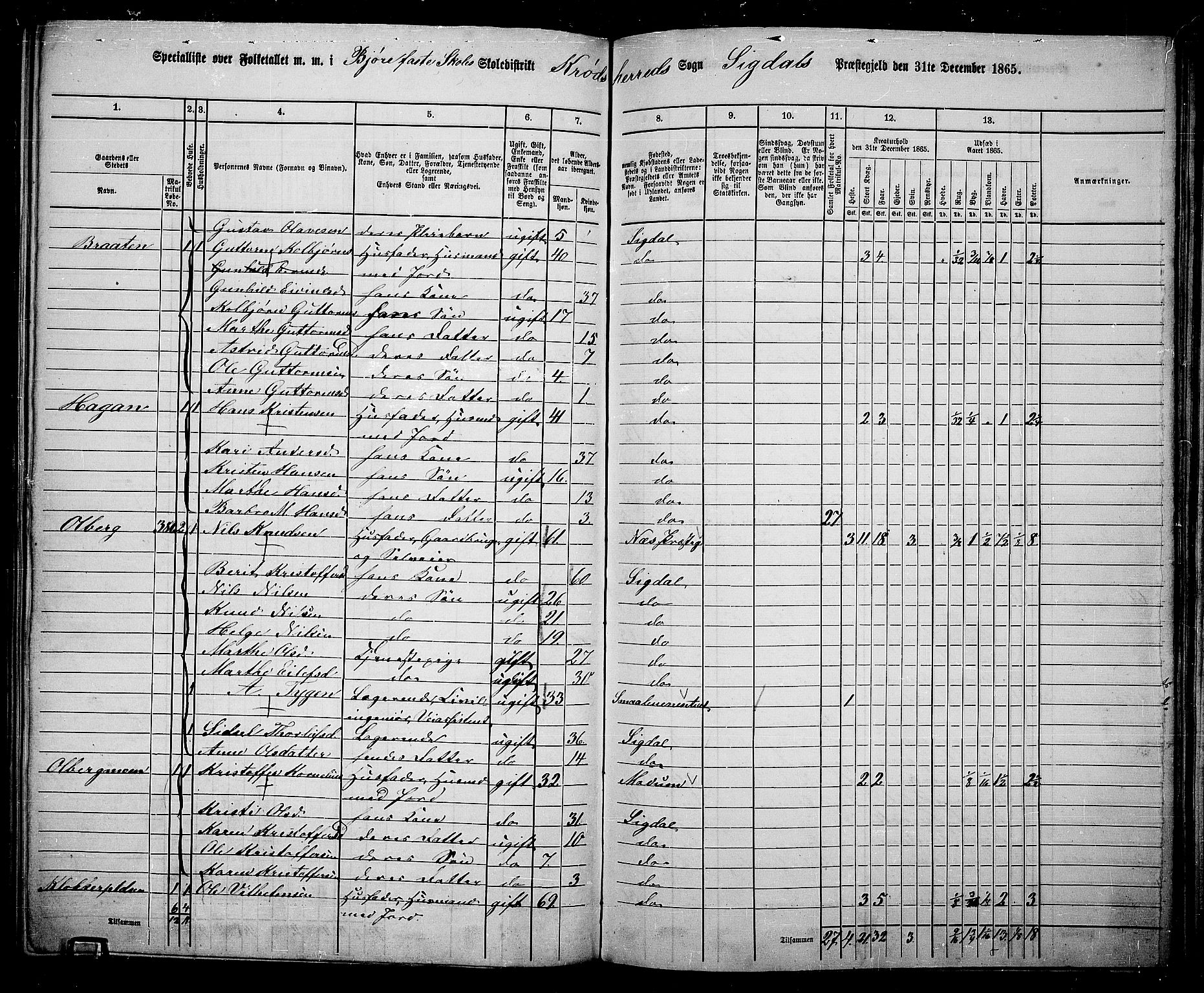 RA, 1865 census for Sigdal, 1865, p. 230