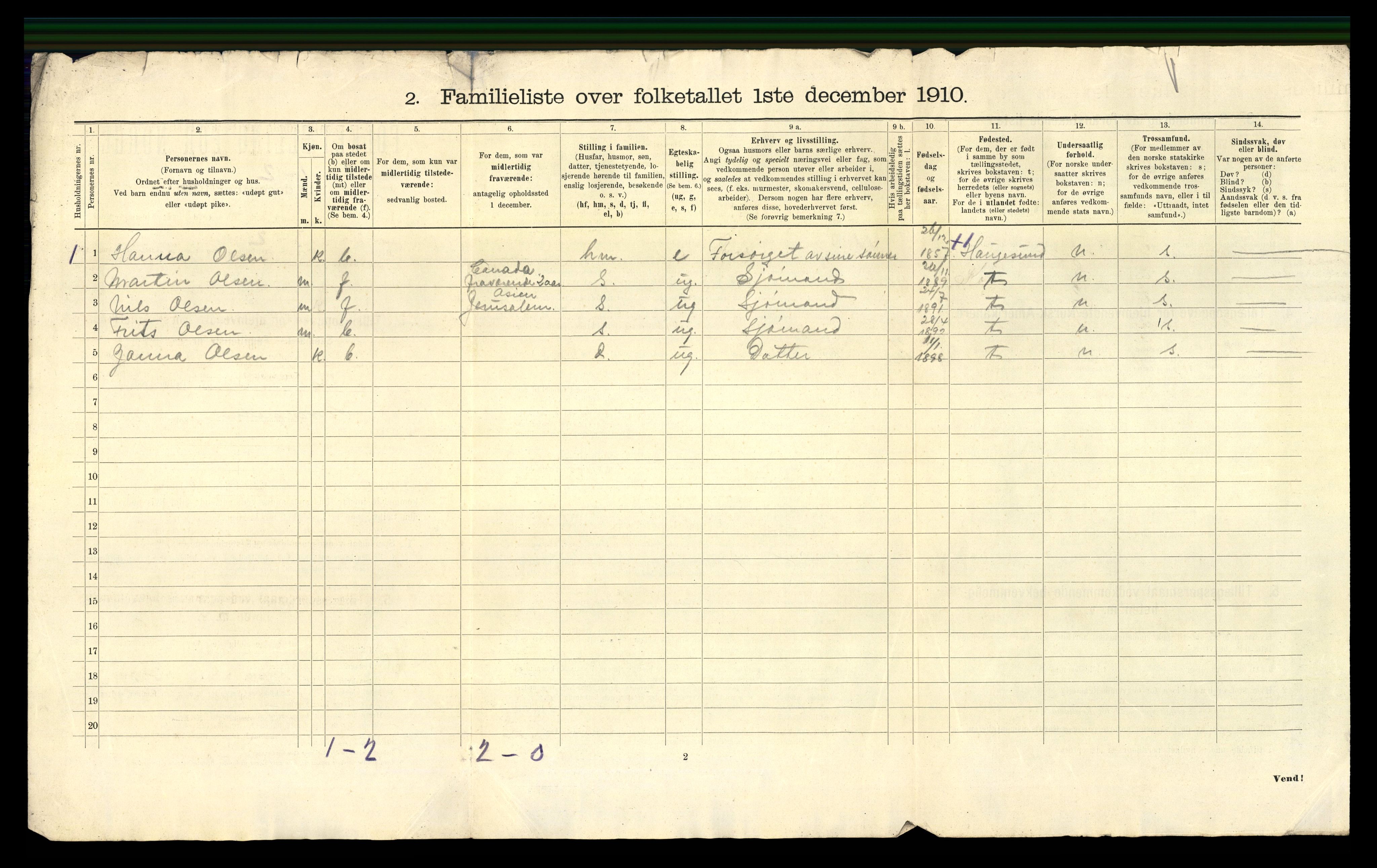 RA, 1910 census for Kopervik, 1910, p. 25