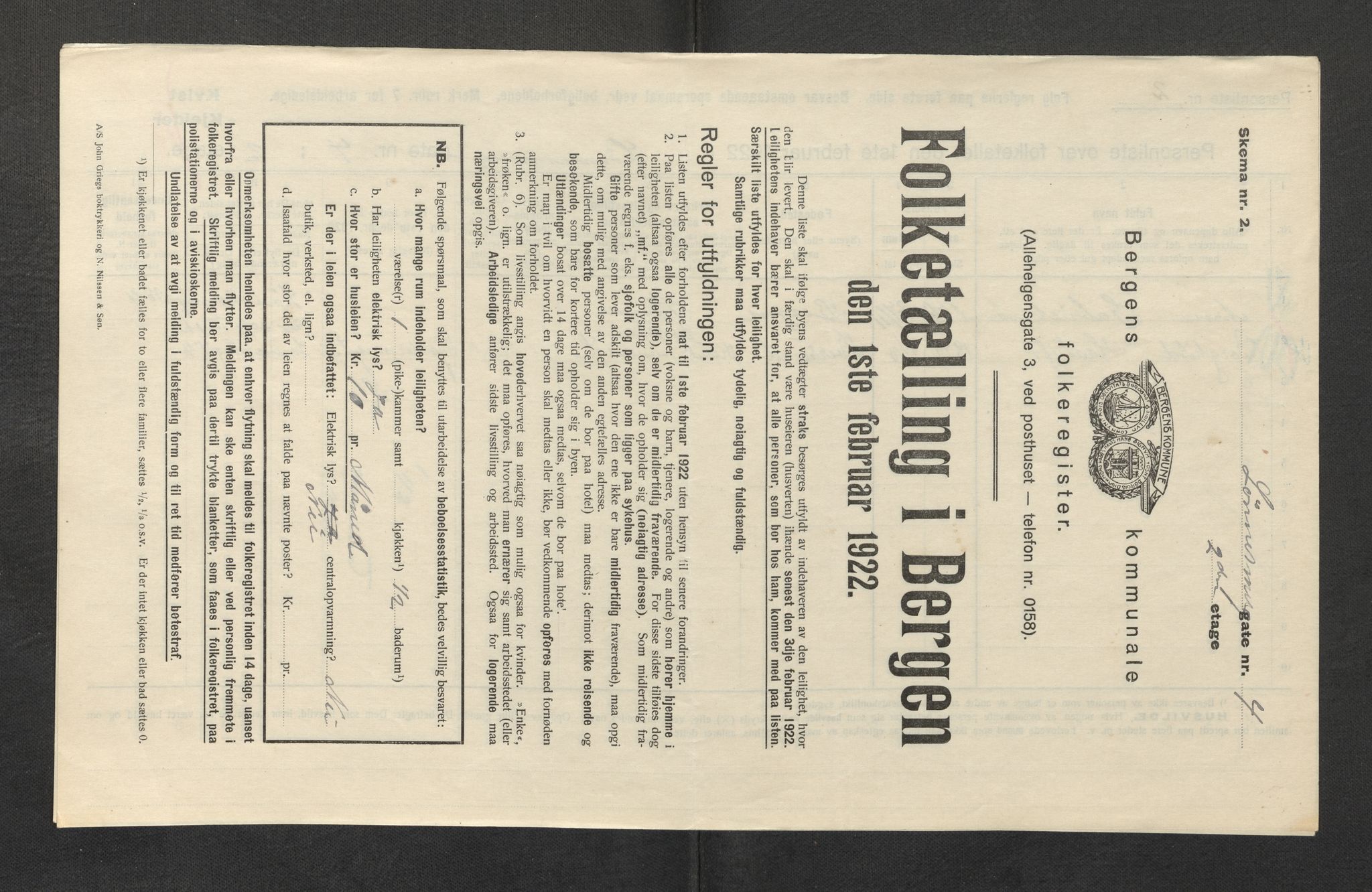 SAB, Municipal Census 1922 for Bergen, 1922, p. 23306