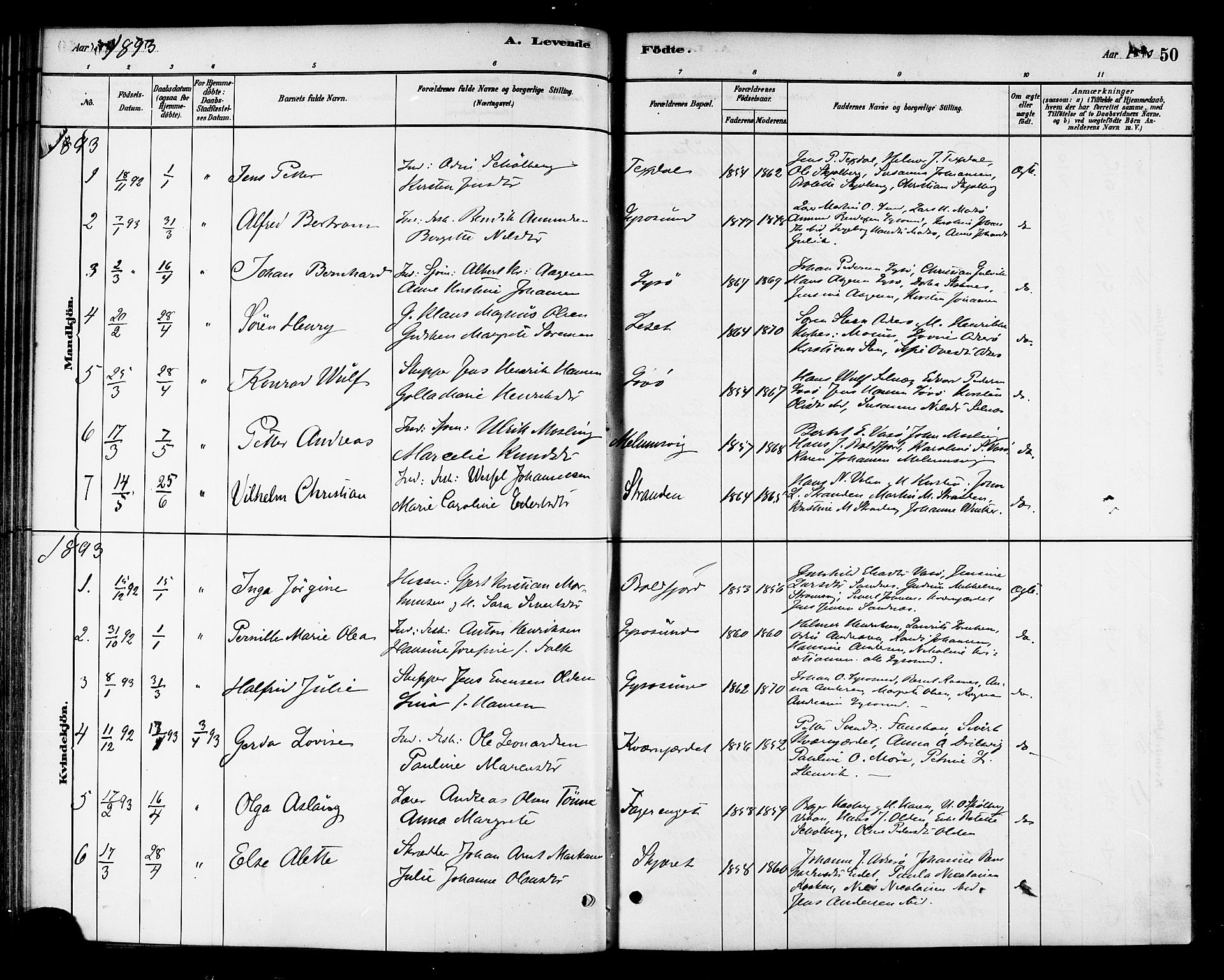Ministerialprotokoller, klokkerbøker og fødselsregistre - Sør-Trøndelag, SAT/A-1456/654/L0663: Parish register (official) no. 654A01, 1880-1894, p. 50
