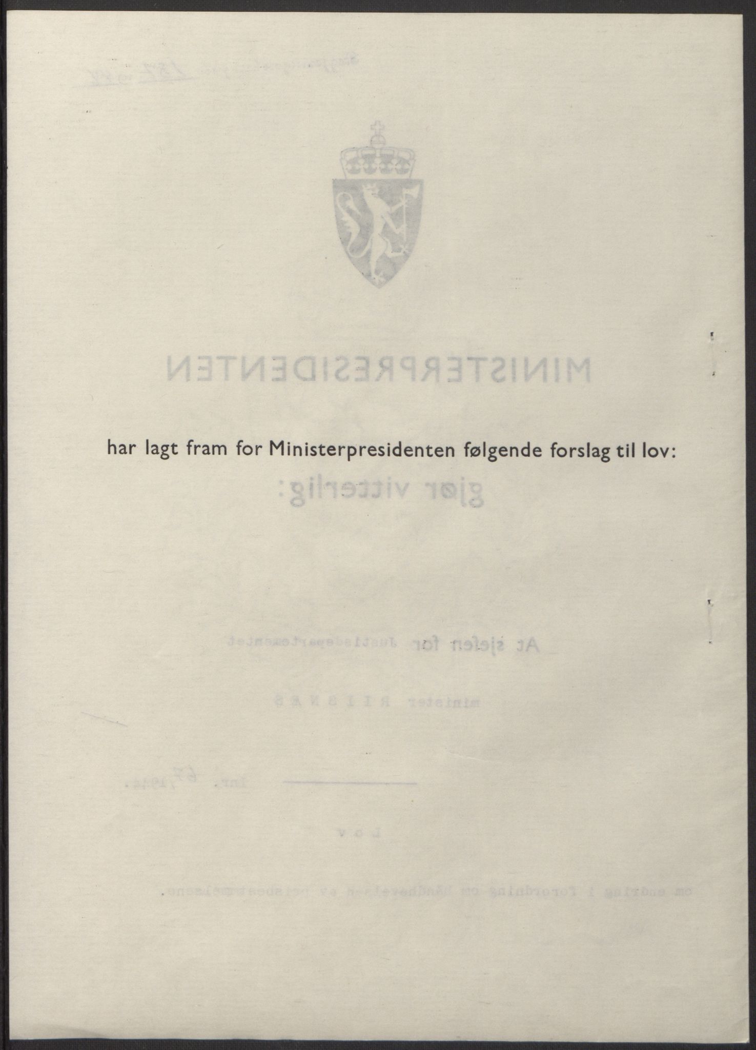 NS-administrasjonen 1940-1945 (Statsrådsekretariatet, de kommisariske statsråder mm), RA/S-4279/D/Db/L0100: Lover, 1944, p. 317