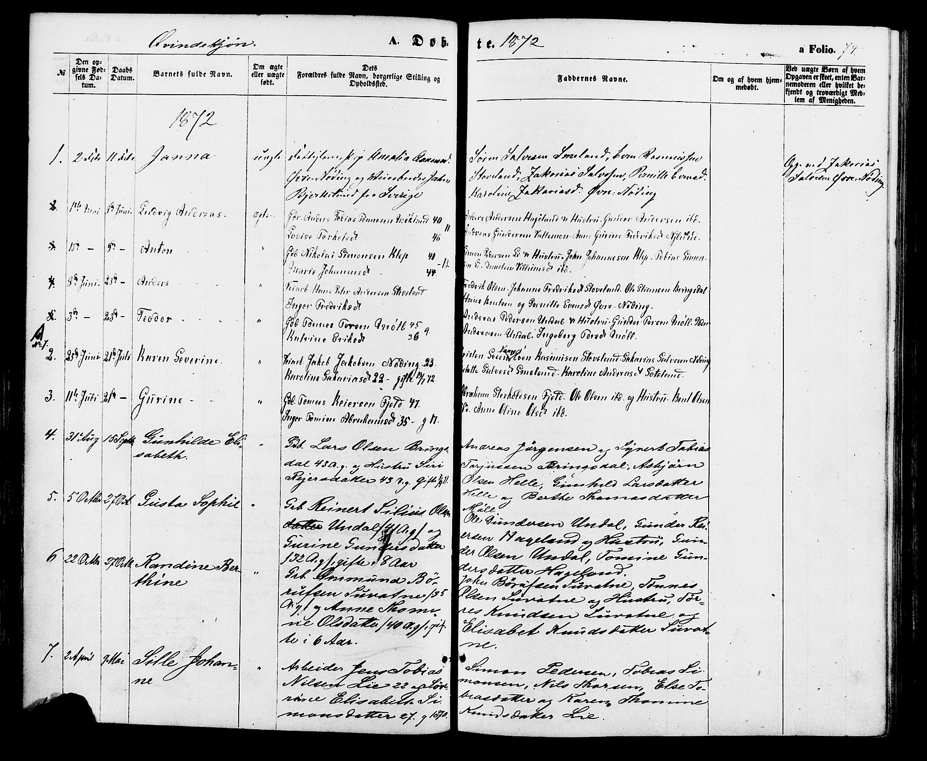 Holum sokneprestkontor, AV/SAK-1111-0022/F/Fa/Faa/L0006: Parish register (official) no. A 6, 1865-1883, p. 74