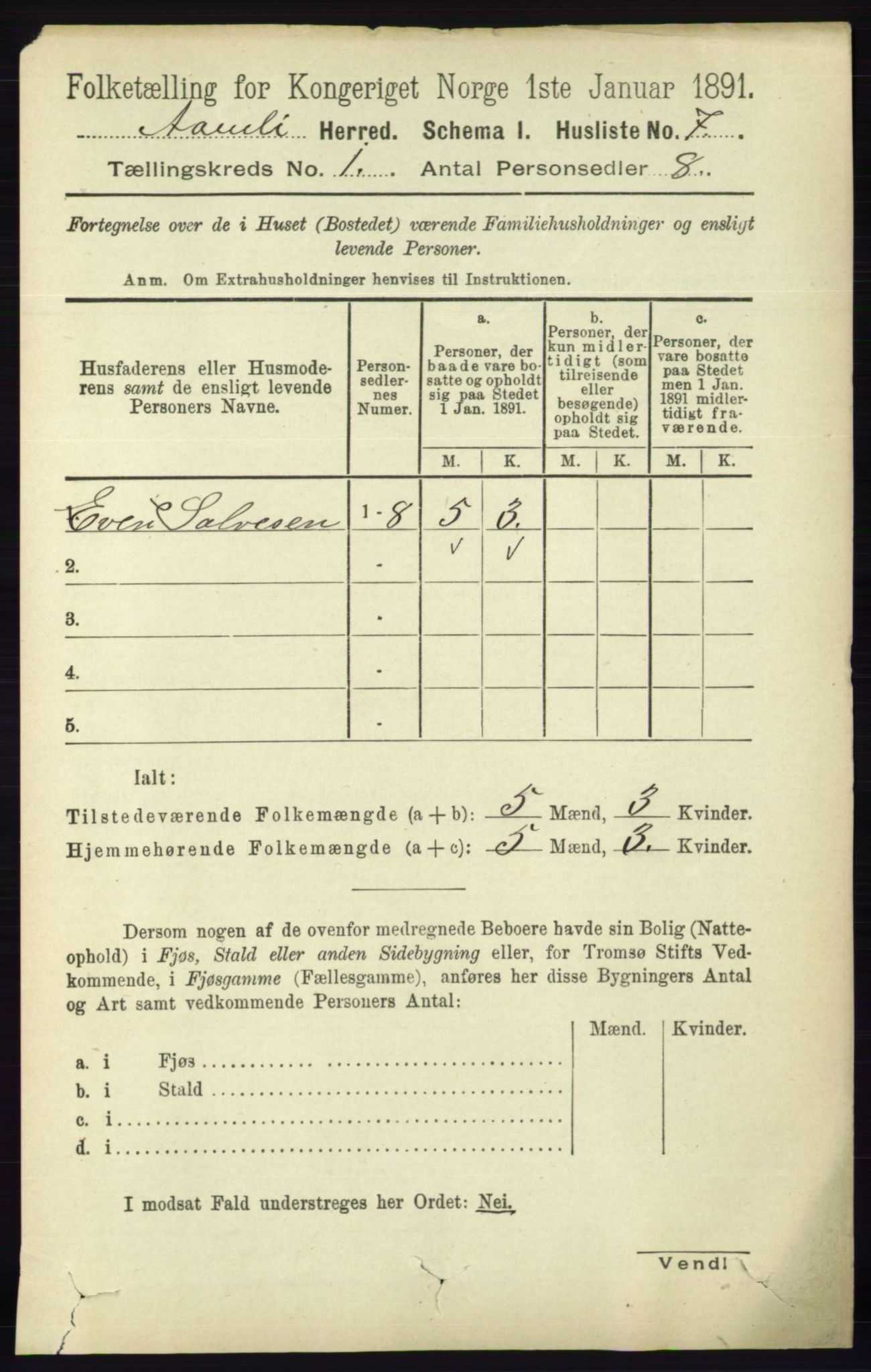 RA, 1891 census for 0929 Åmli, 1891, p. 51