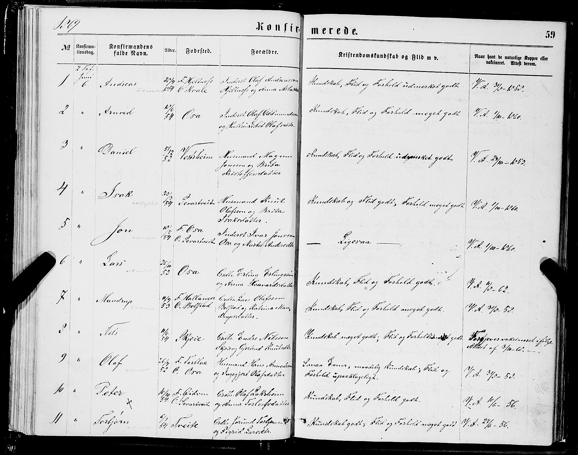 Ulvik sokneprestembete, SAB/A-78801/H/Hab: Parish register (copy) no. A 2, 1869-1882, p. 59