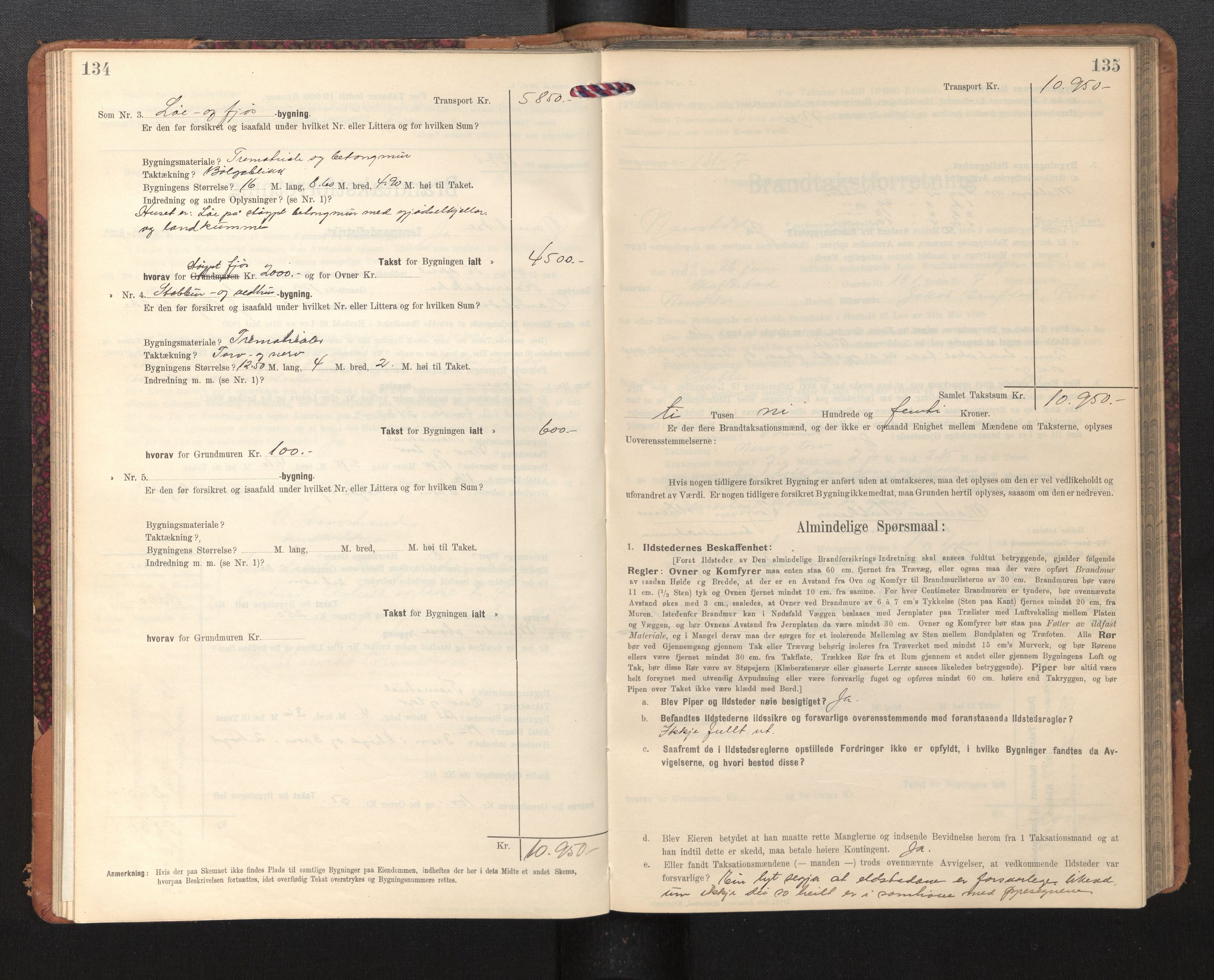 Lensmannen i Naustdal, AV/SAB-A-29501/0012/L0002: Branntakstprotokoll, skjematakst, 1911-1953, p. 134-135