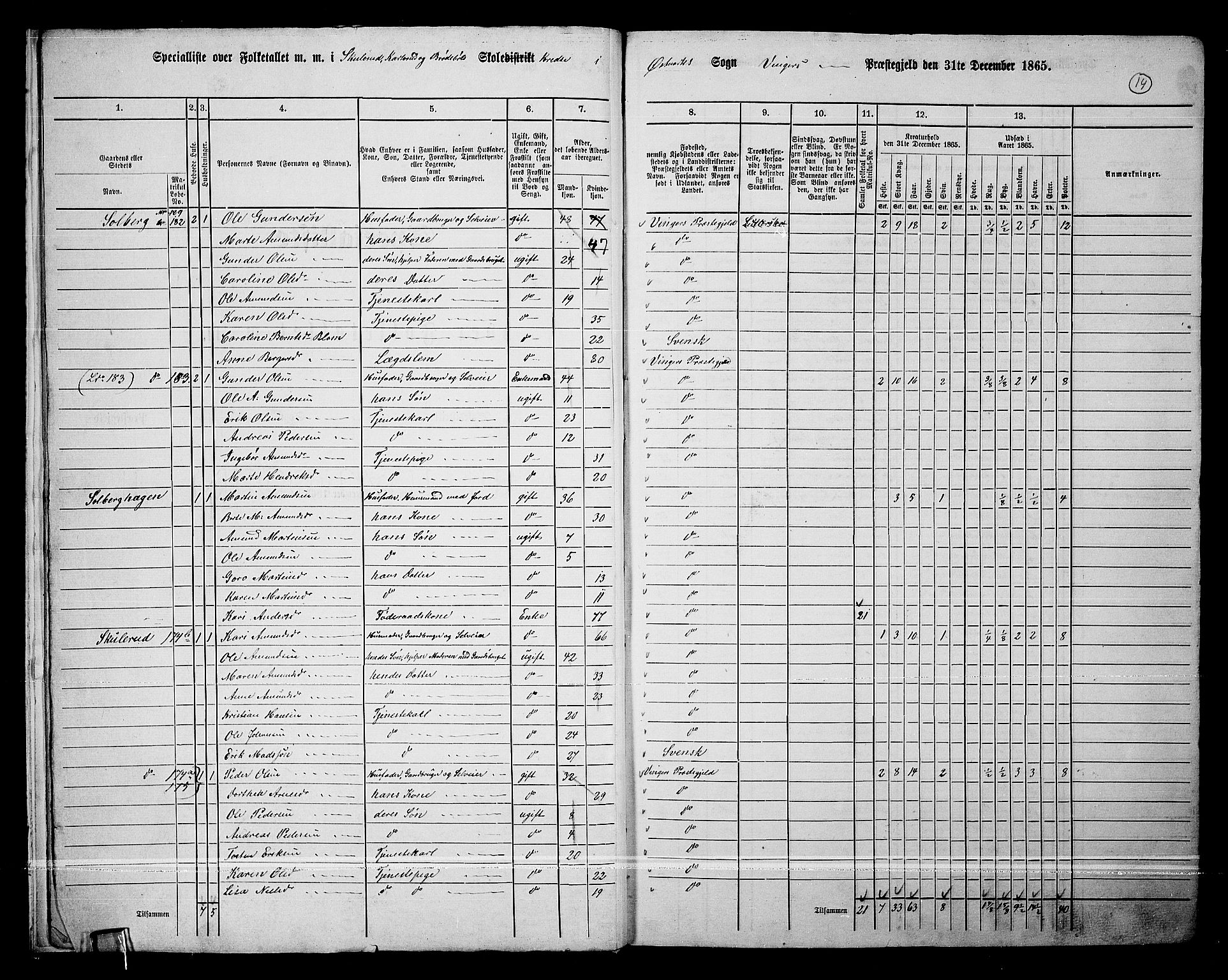 RA, 1865 census for Vinger/Vinger og Austmarka, 1865, p. 12