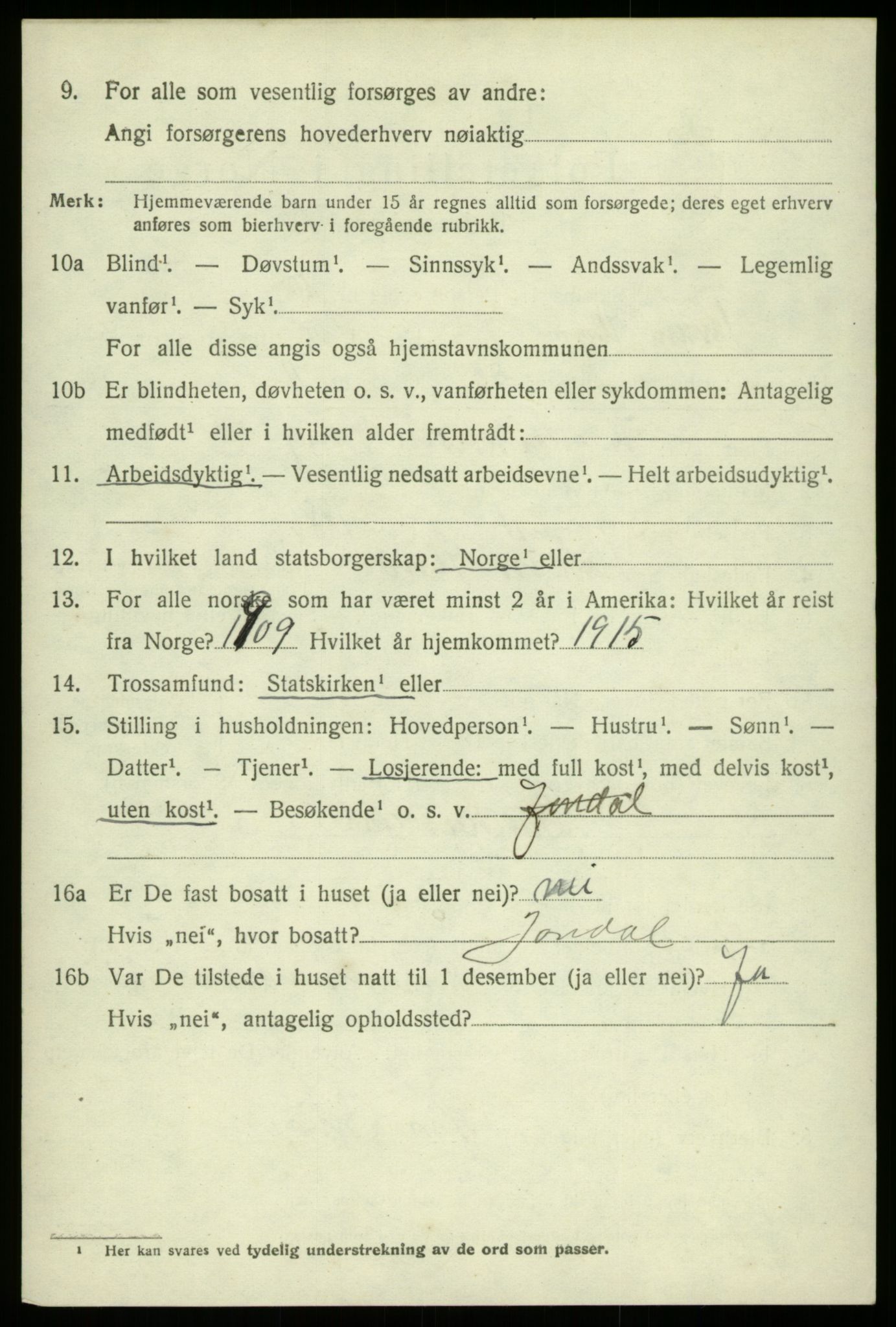 SAB, 1920 census for Kvam, 1920, p. 3218