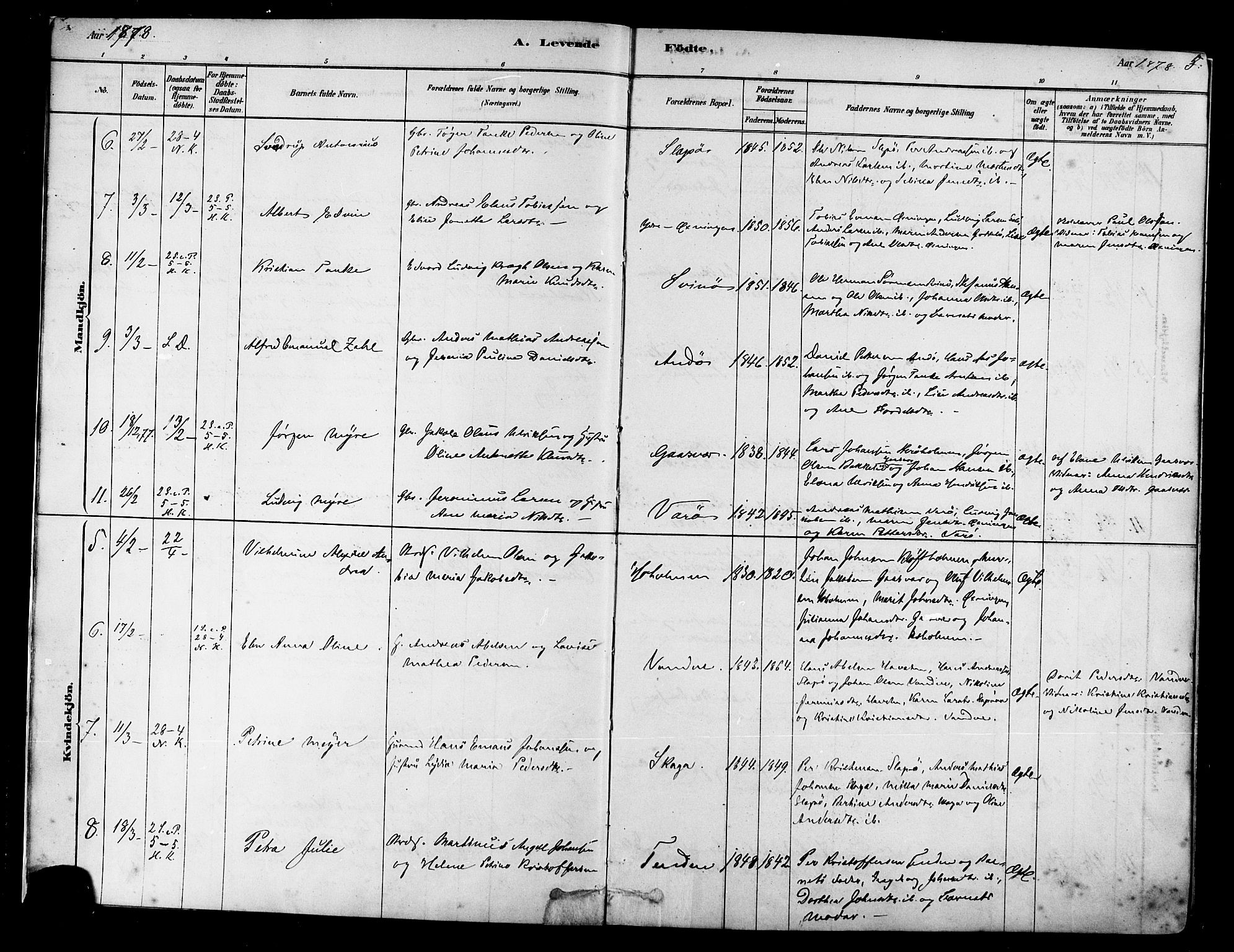 Ministerialprotokoller, klokkerbøker og fødselsregistre - Nordland, AV/SAT-A-1459/834/L0507: Parish register (official) no. 834A05, 1878-1892, p. 5