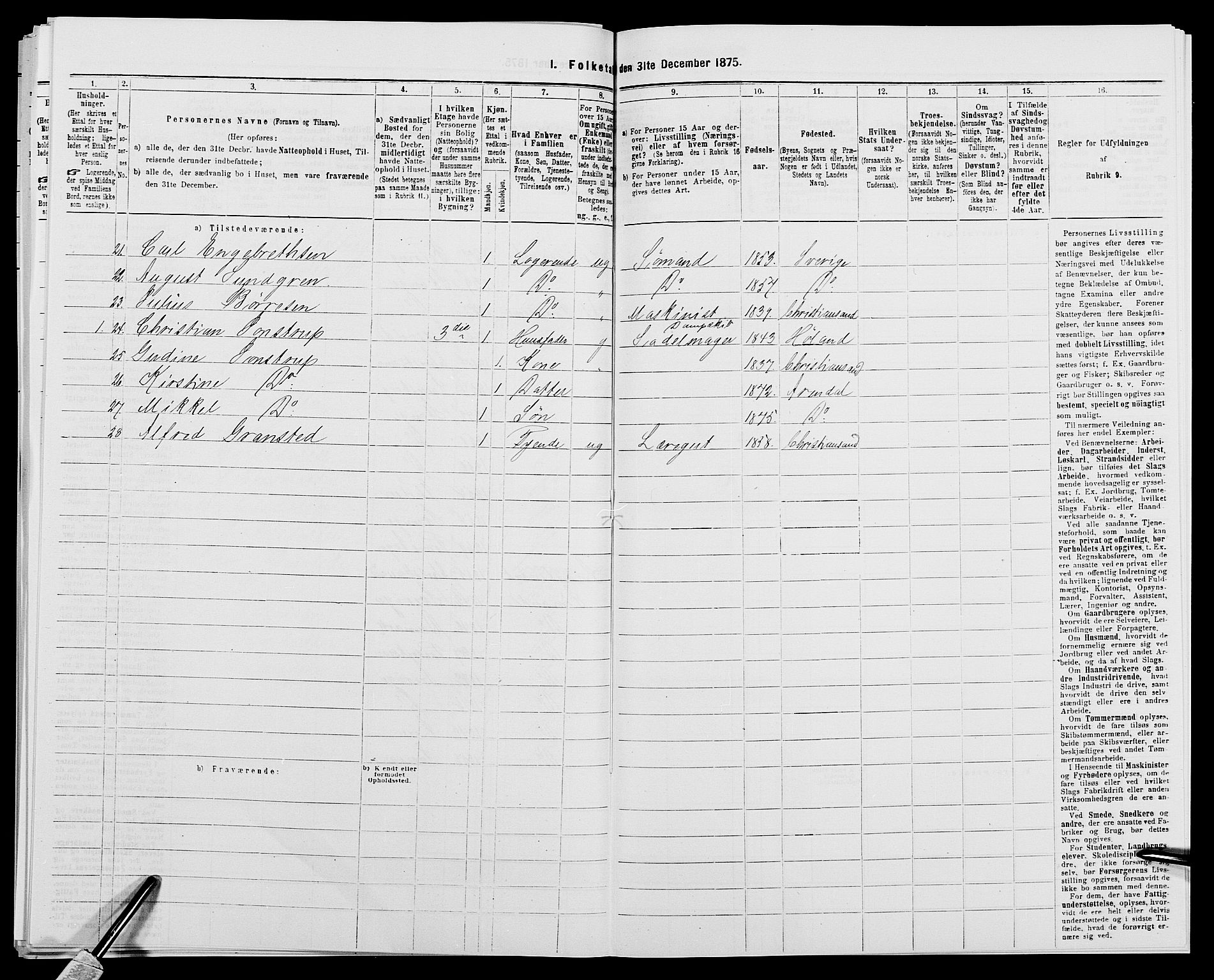 SAK, 1875 census for 0903P Arendal, 1875, p. 583