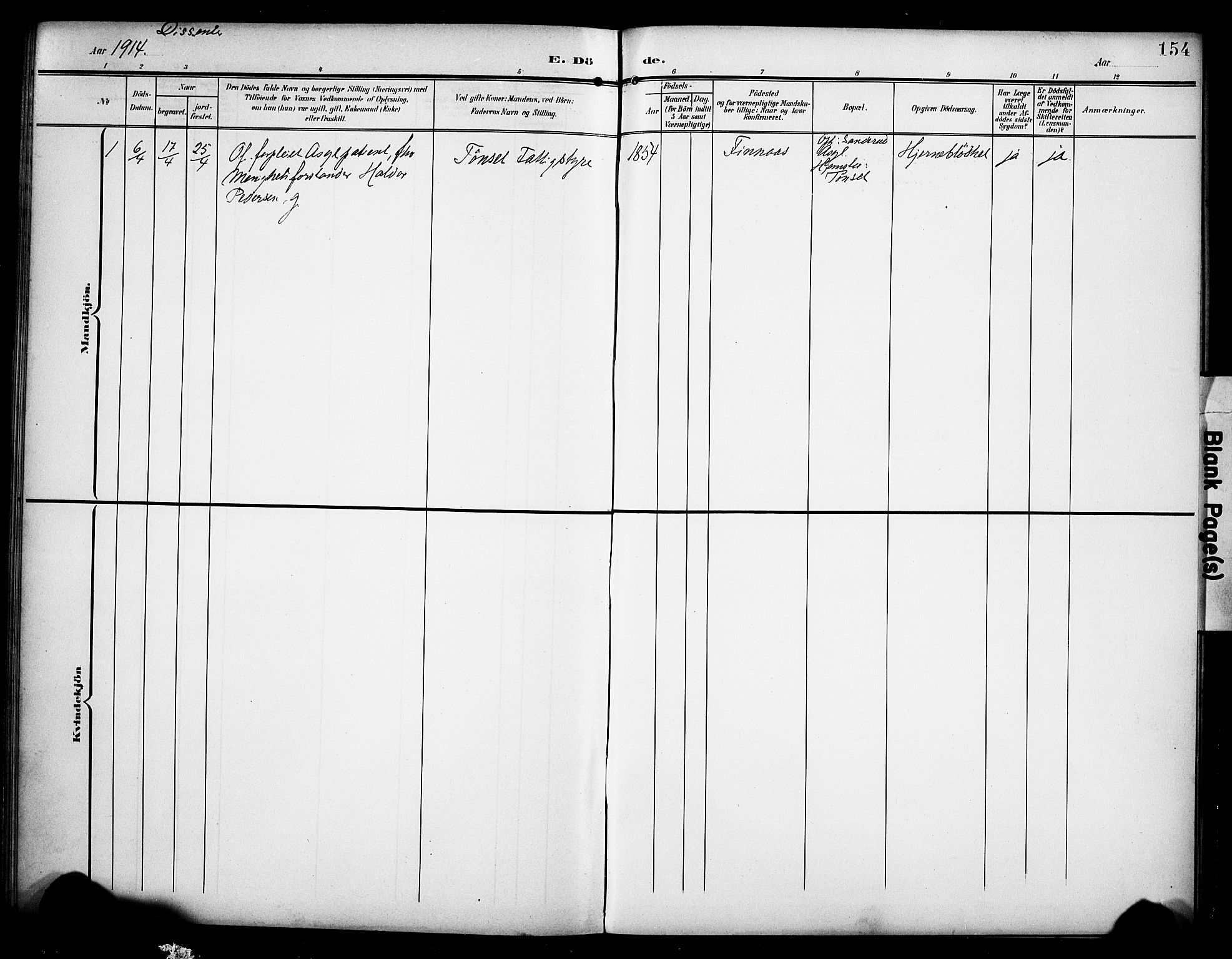 Stange prestekontor, SAH/PREST-002/K/L0022: Parish register (official) no. 22, 1903-1914, p. 154