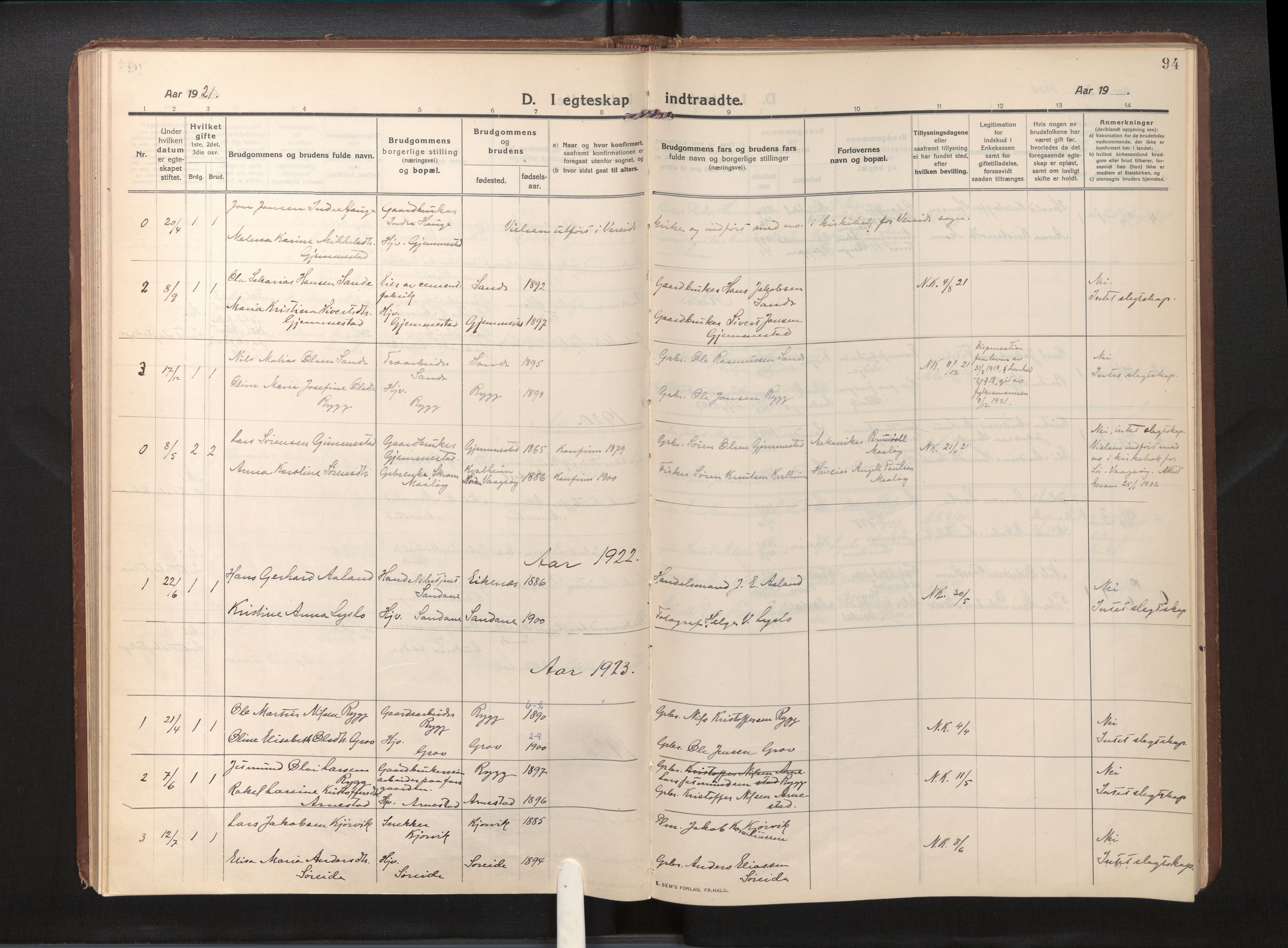 Gloppen sokneprestembete, SAB/A-80101/H/Haa/Haad/L0002: Parish register (official) no. D 2, 1911-1925, p. 93b-94a