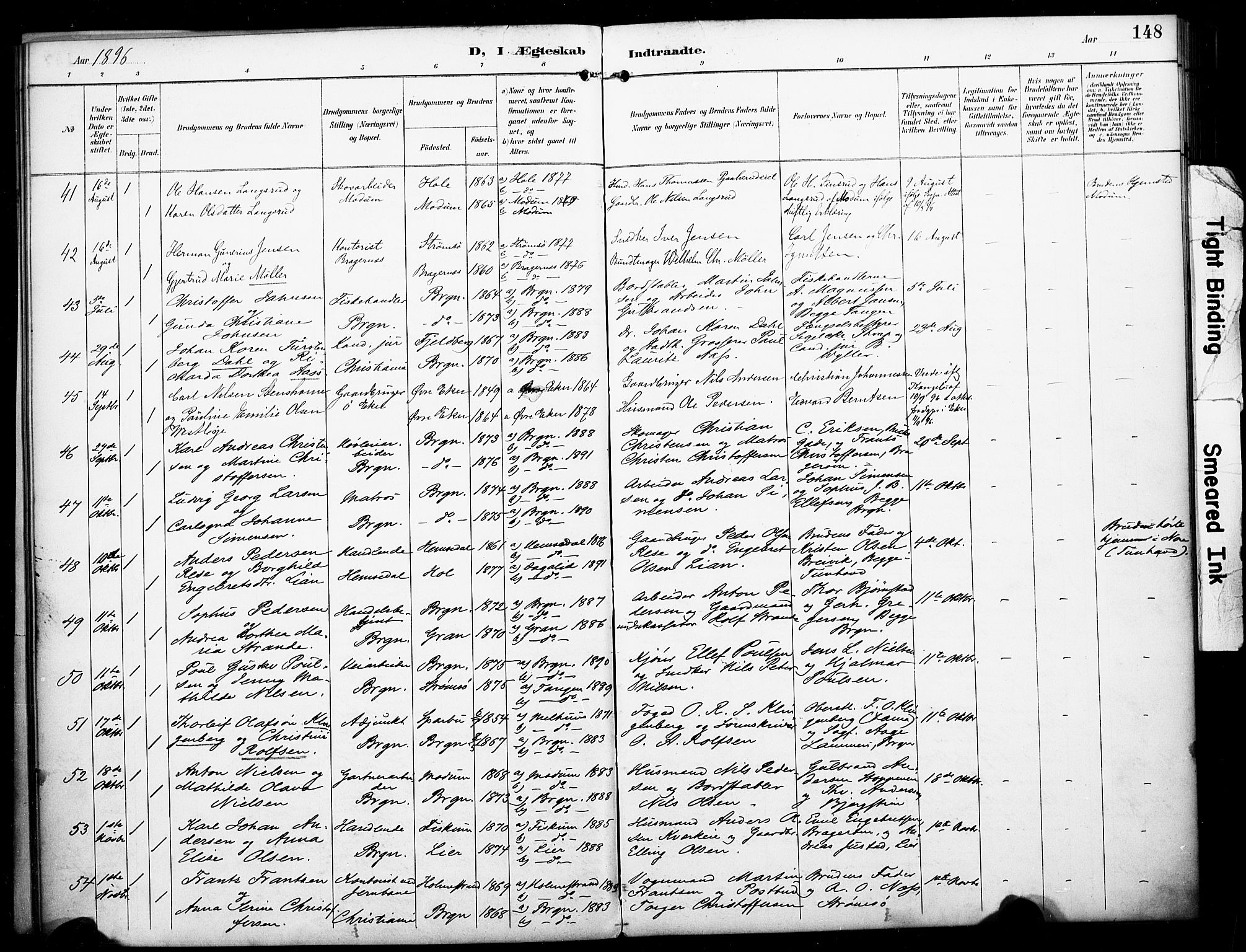 Bragernes kirkebøker, SAKO/A-6/F/Fc/L0006: Parish register (official) no. III 6, 1888-1899, p. 148