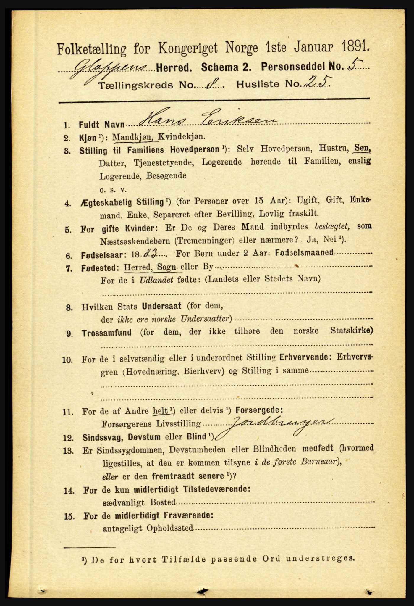 RA, 1891 census for 1445 Gloppen, 1891, p. 3320