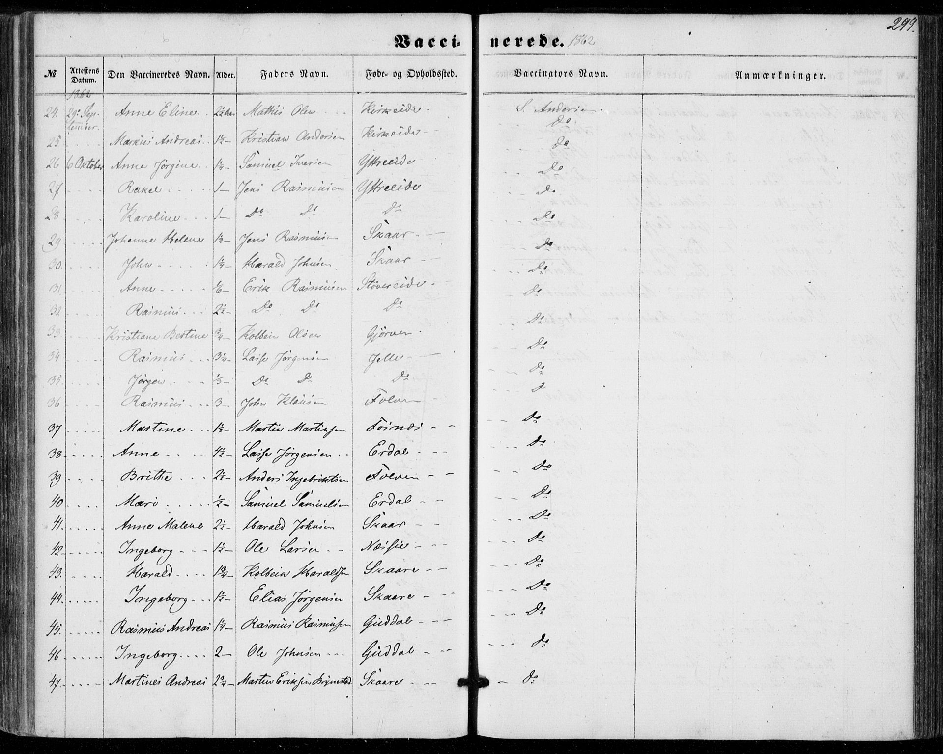 Stryn Sokneprestembete, SAB/A-82501: Parish register (official) no. A 3, 1862-1877, p. 299