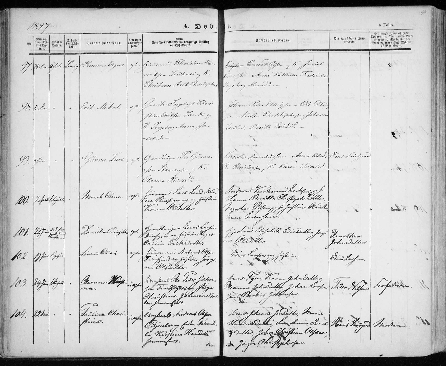 Lenvik sokneprestembete, SATØ/S-1310/H/Ha/Haa/L0006kirke: Parish register (official) no. 6, 1845-1854, p. 49