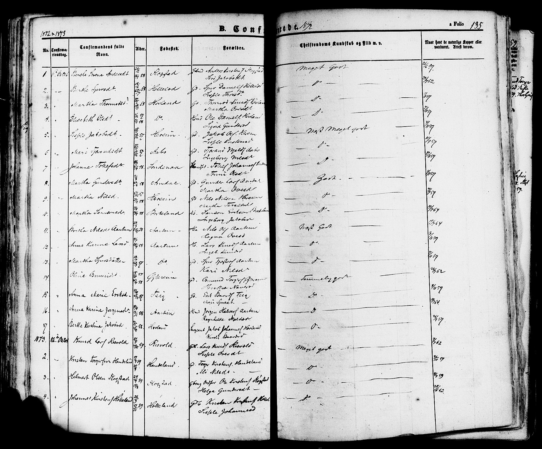 Sand sokneprestkontor, AV/SAST-A-101848/01/III/L0004: Parish register (official) no. A 4, 1859-1880, p. 135