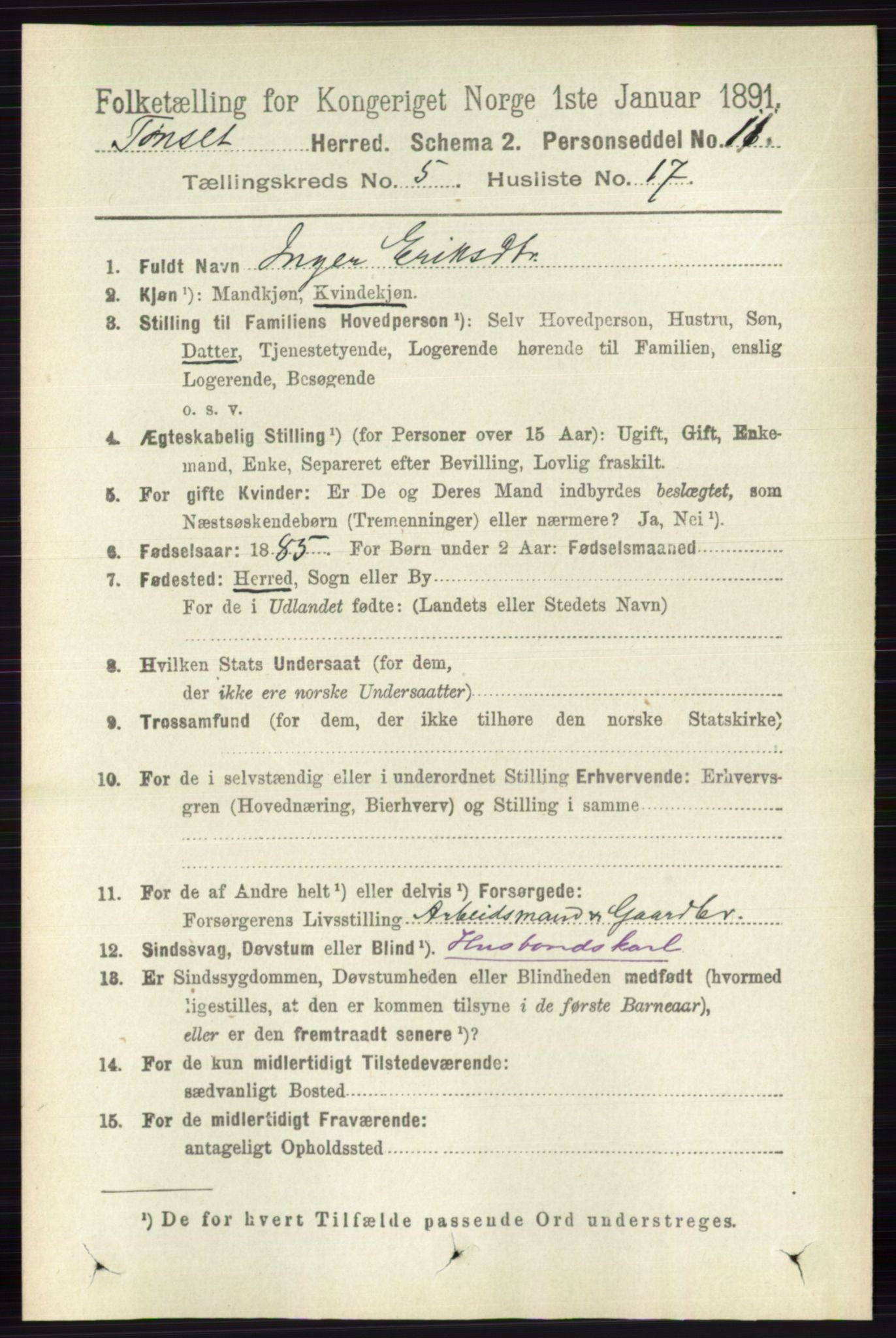 RA, 1891 census for 0437 Tynset, 1891, p. 1180