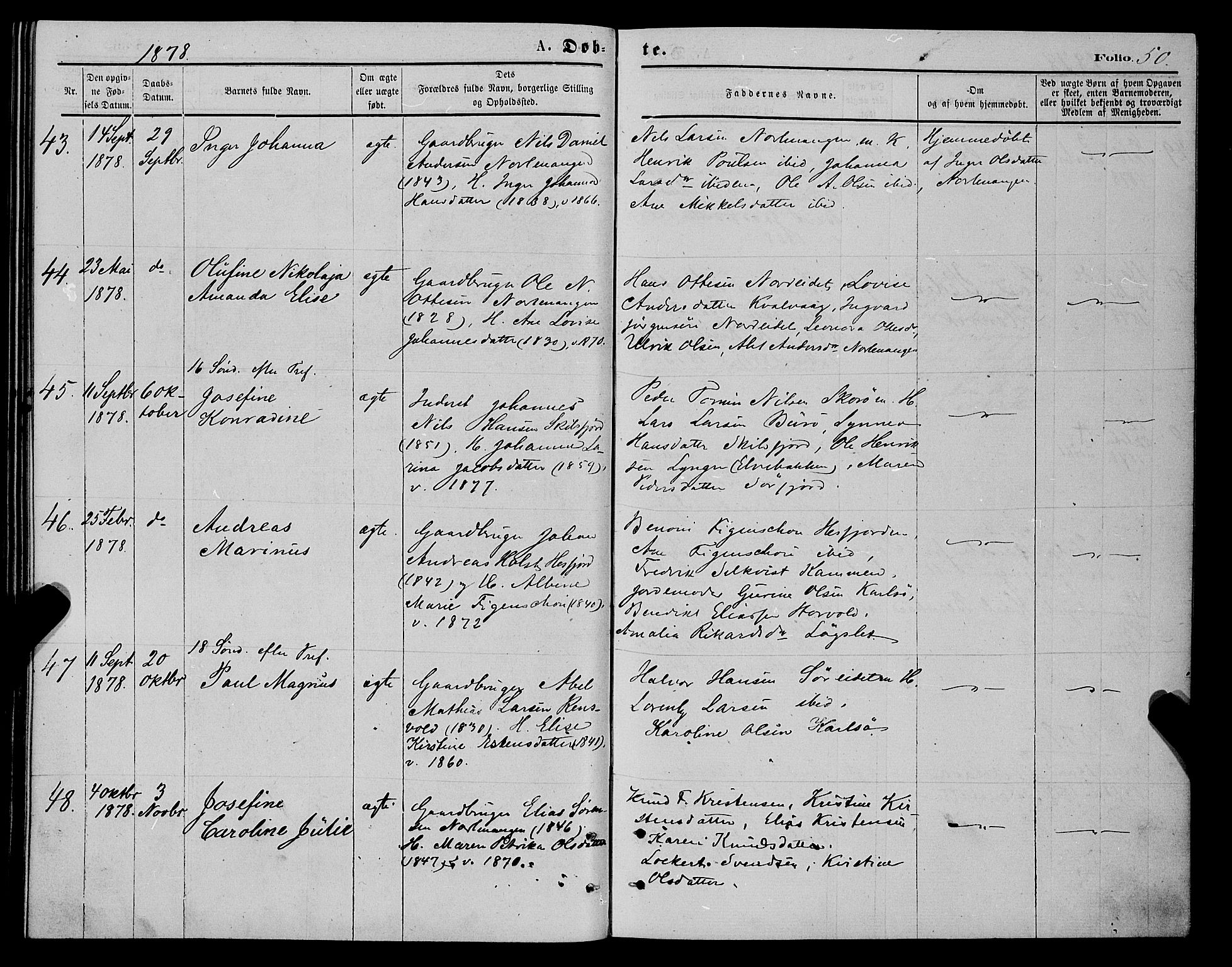 Karlsøy sokneprestembete, SATØ/S-1299/H/Ha/Haa/L0005kirke: Parish register (official) no. 5, 1872-1878, p. 50