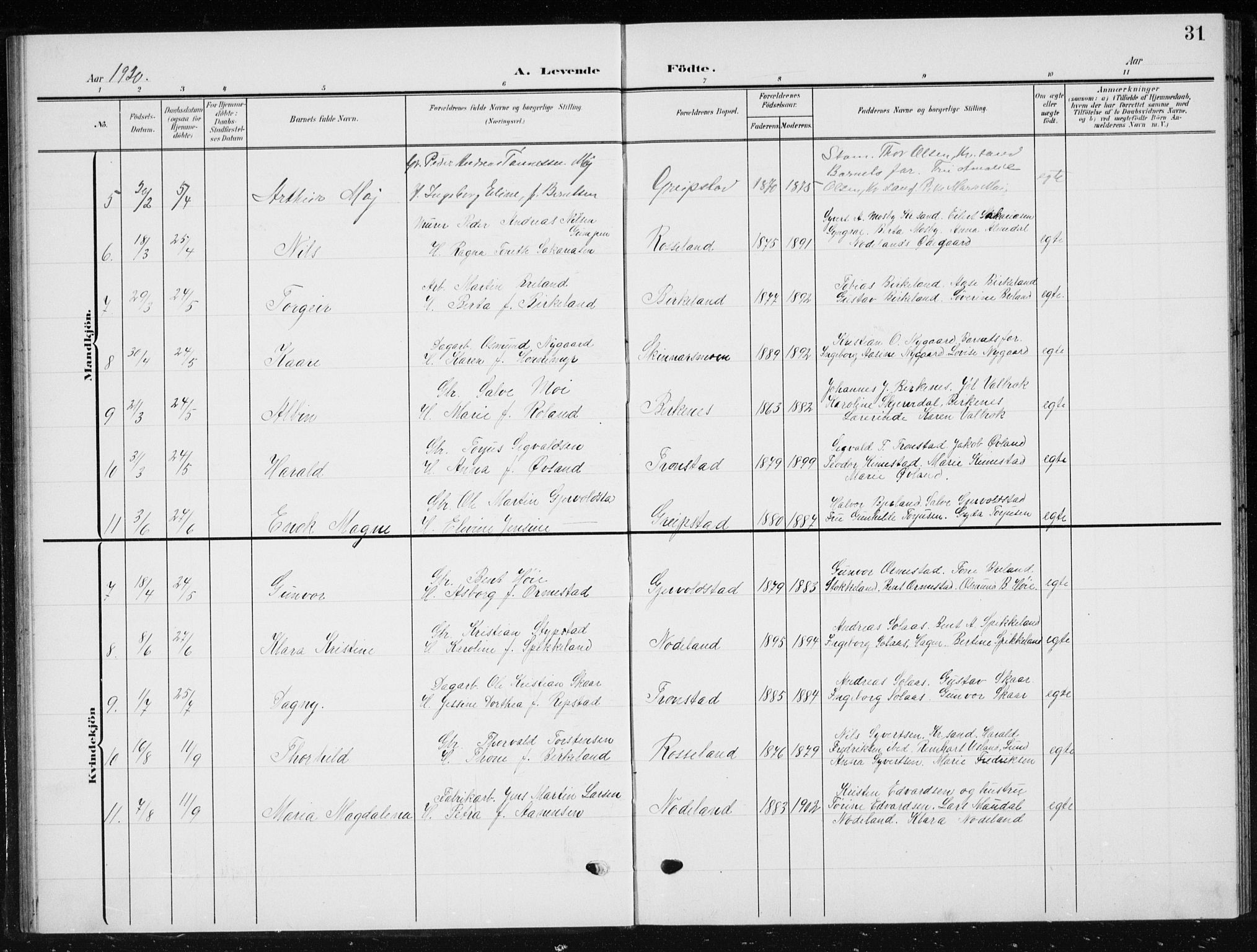 Søgne sokneprestkontor, AV/SAK-1111-0037/F/Fb/Fba/L0005: Parish register (copy) no. B 5, 1904-1936, p. 31