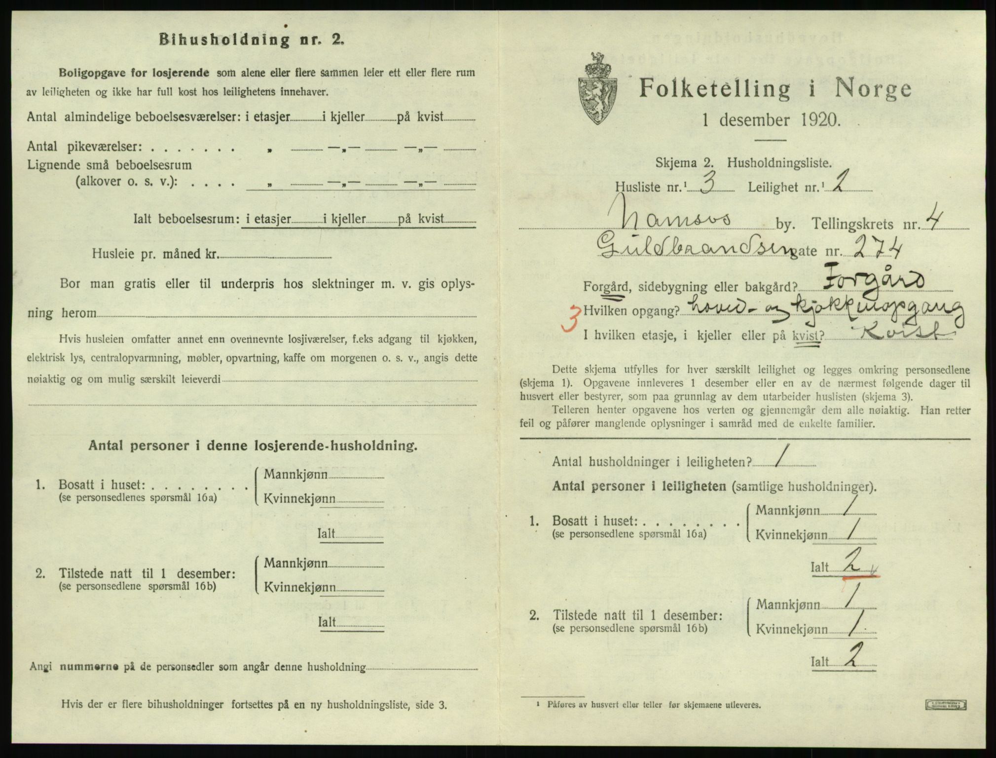 SAT, 1920 census for Namsos, 1920, p. 1411