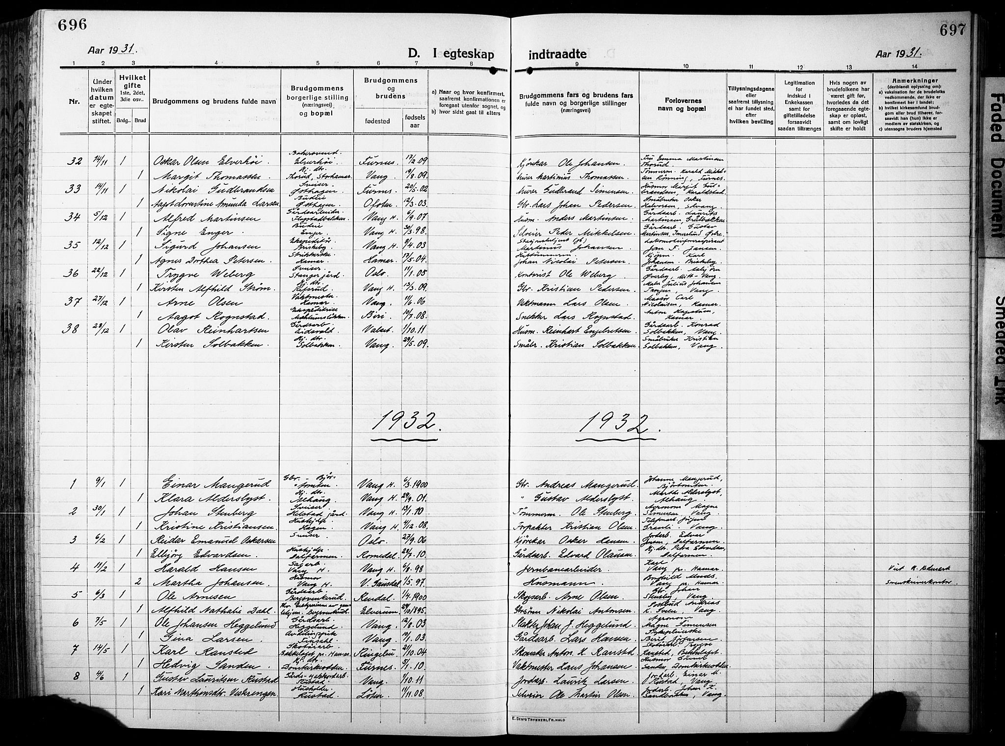 Vang prestekontor, Hedmark, AV/SAH-PREST-008/H/Ha/Hab/L0015: Parish register (copy) no. 15, 1915-1933, p. 696-697