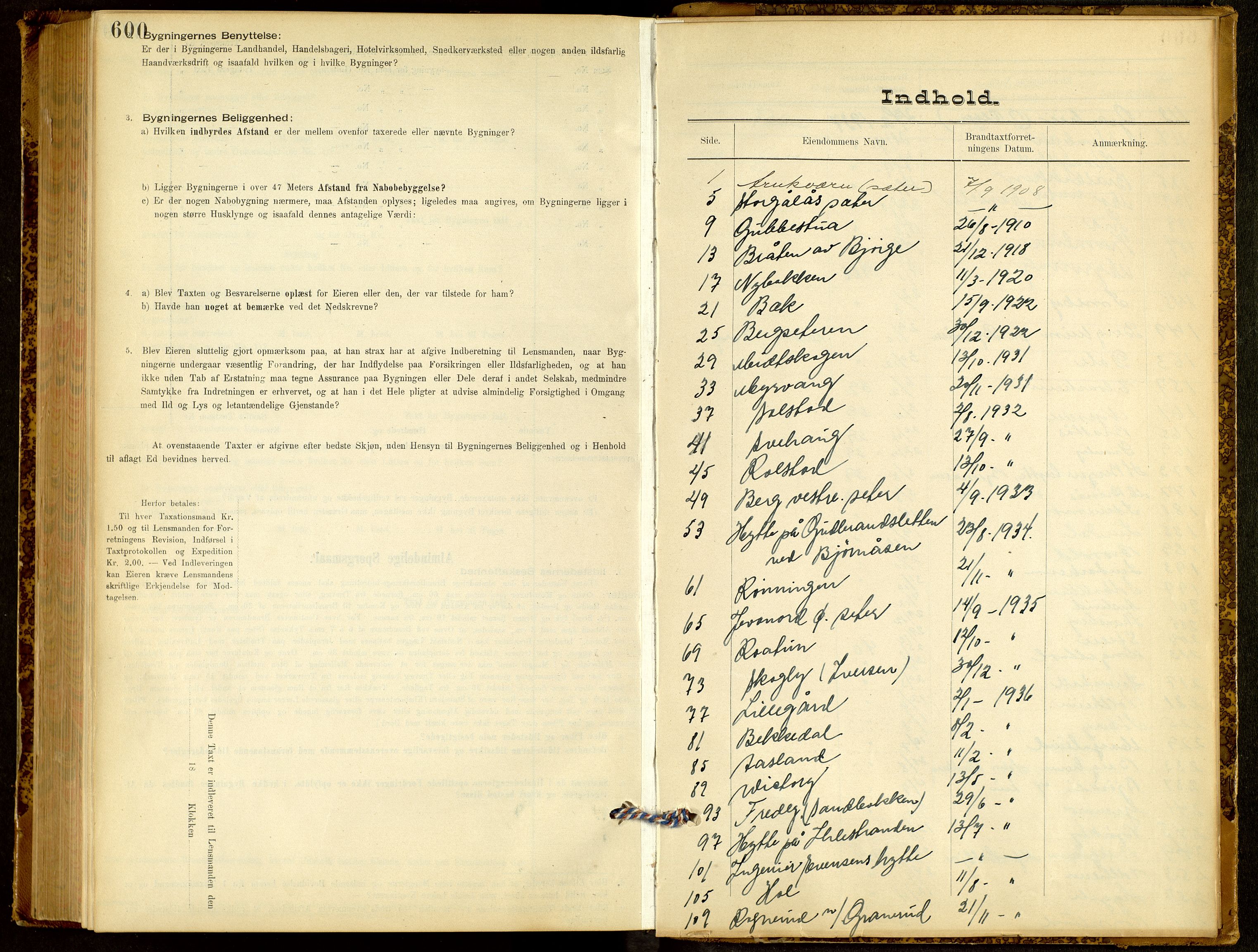 Norges Brannkasse, Furnes, AV/SAH-NBRANF-004/F/L0006: Branntakstprotokoll, 1908-1954, p. 600