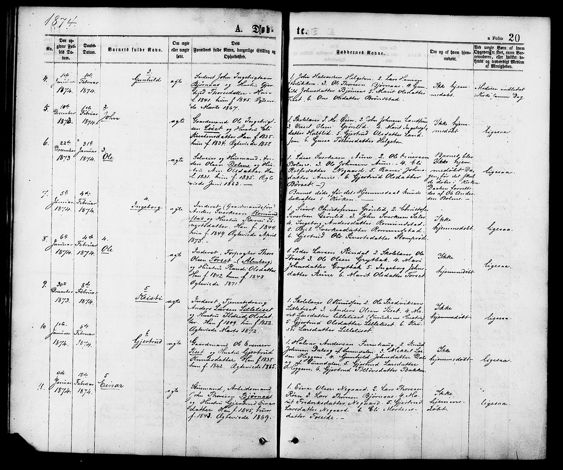 Ministerialprotokoller, klokkerbøker og fødselsregistre - Møre og Romsdal, AV/SAT-A-1454/598/L1068: Parish register (official) no. 598A02, 1872-1881, p. 20