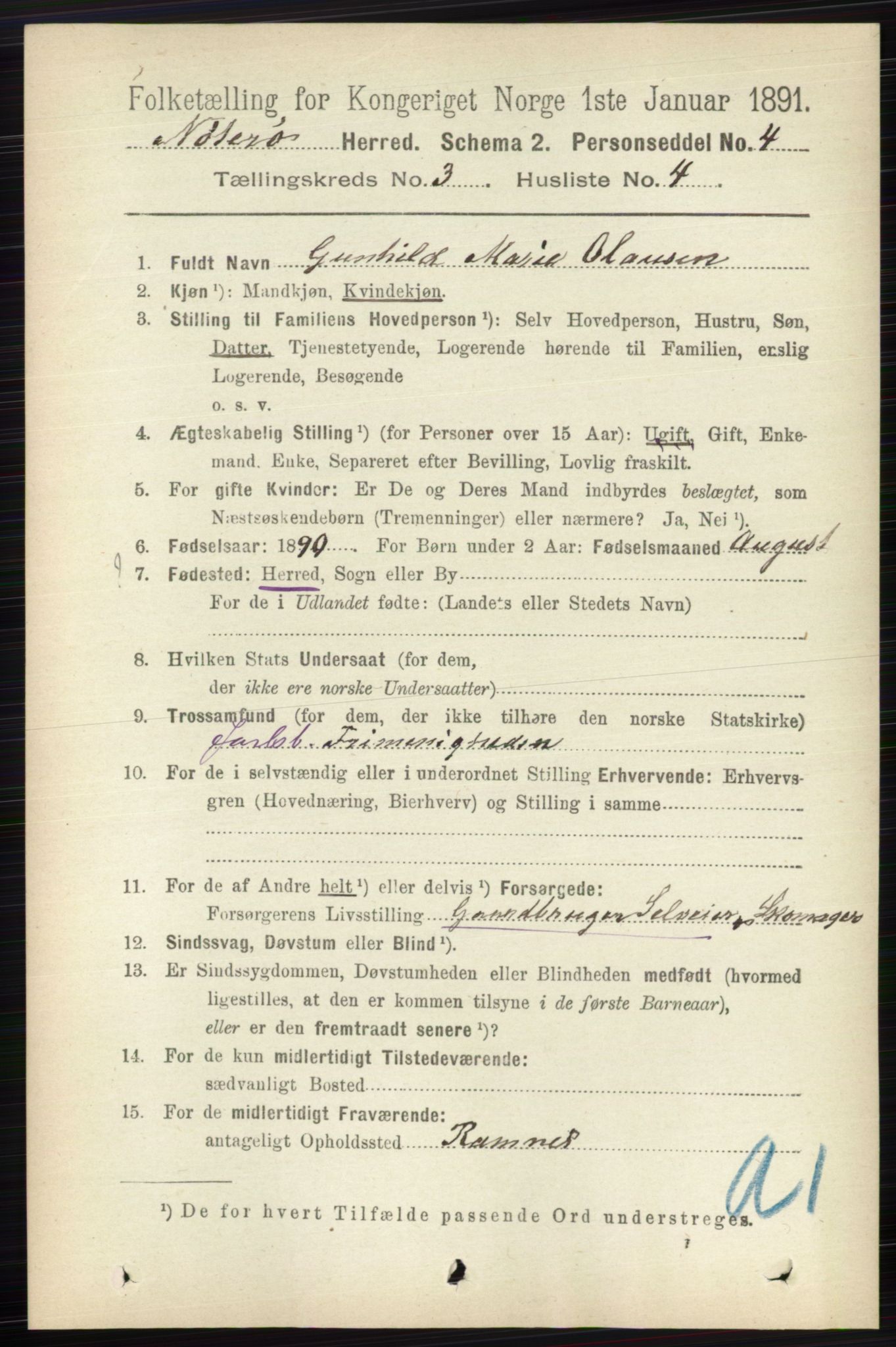 RA, 1891 census for 0722 Nøtterøy, 1891, p. 1558