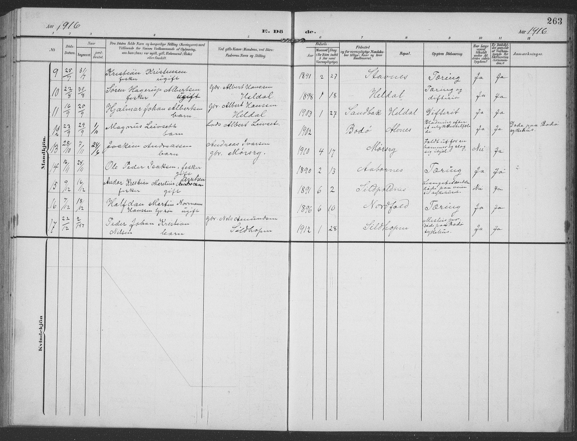 Ministerialprotokoller, klokkerbøker og fødselsregistre - Nordland, SAT/A-1459/858/L0835: Parish register (copy) no. 858C02, 1904-1940, p. 263