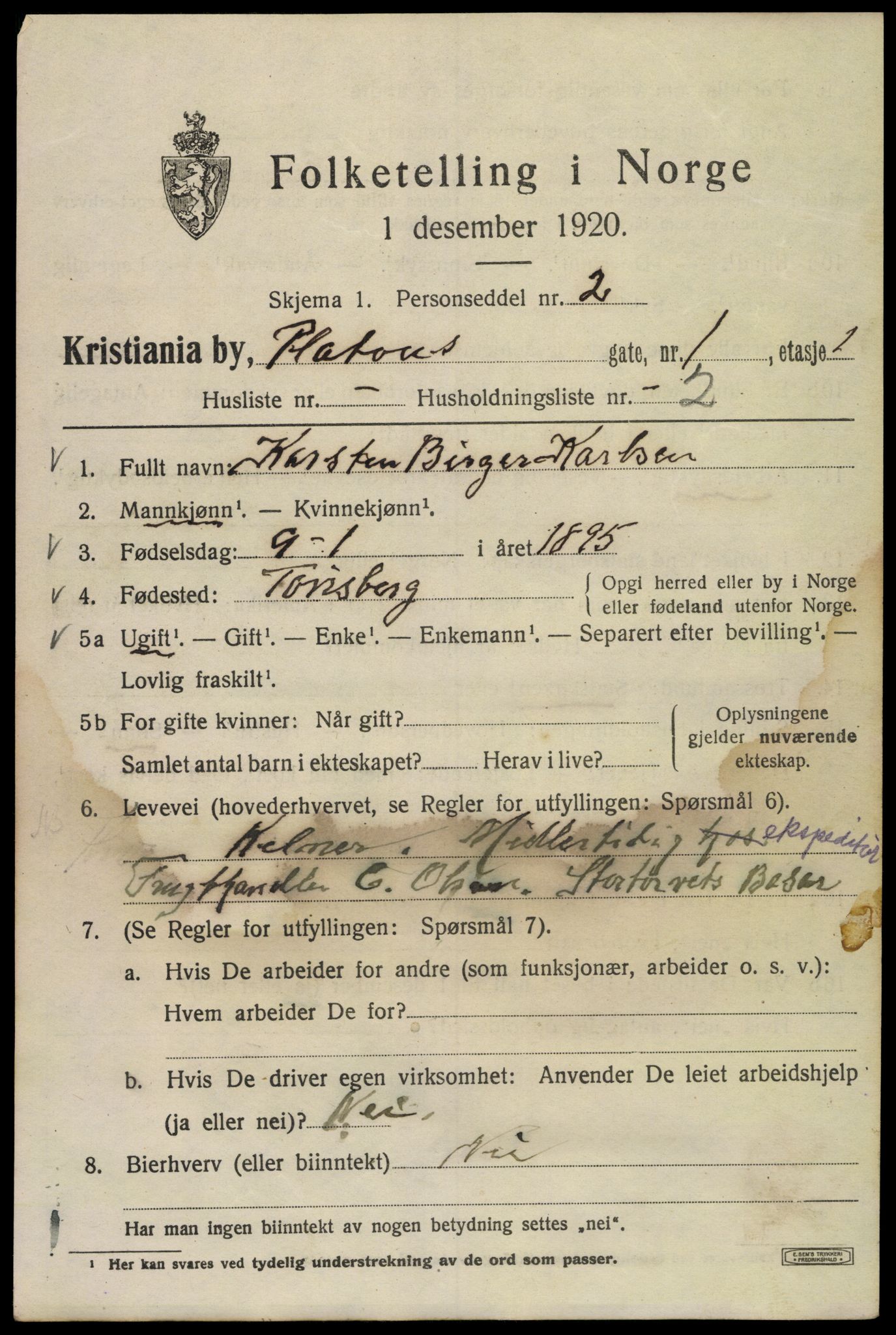 SAO, 1920 census for Kristiania, 1920, p. 453213