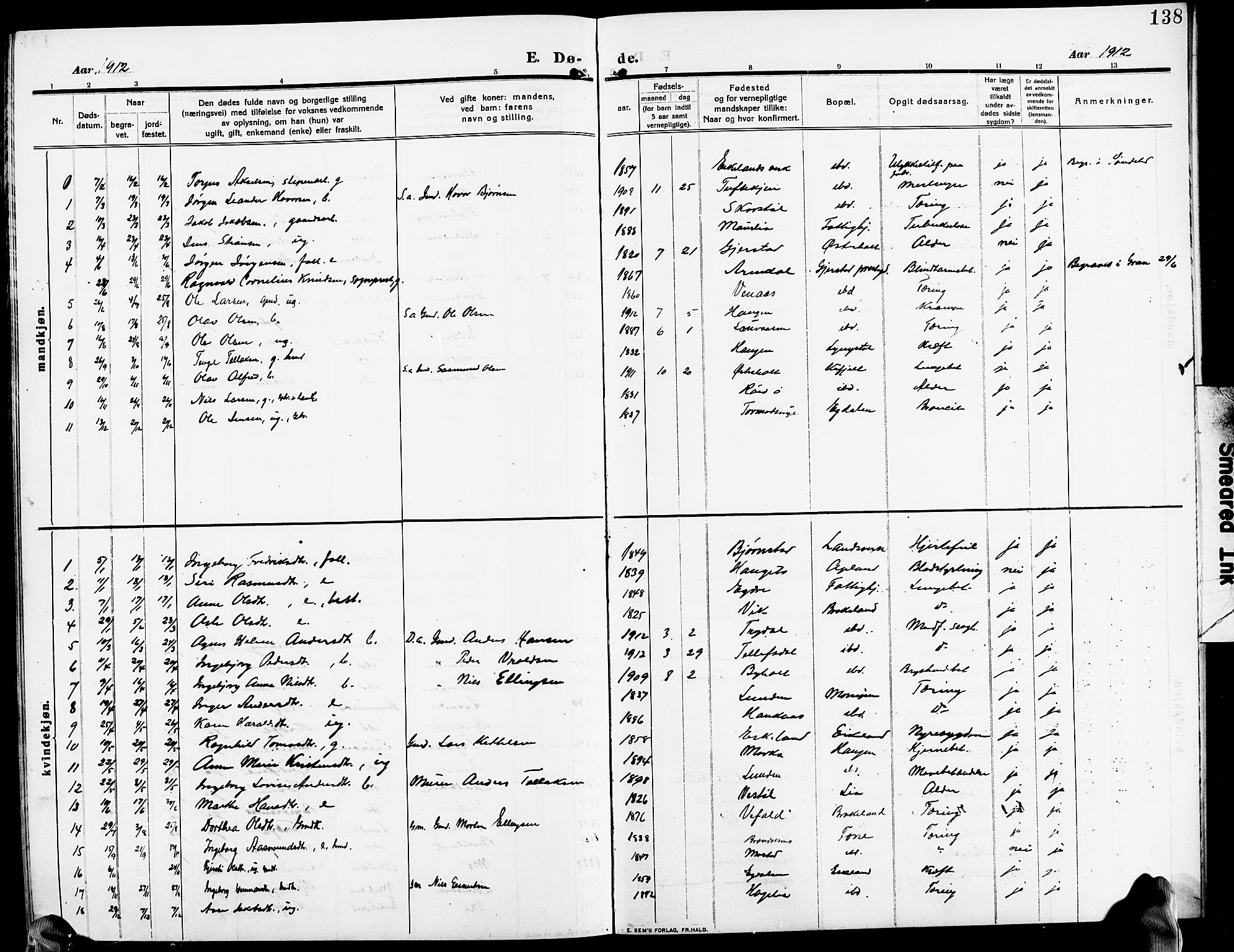 Gjerstad sokneprestkontor, AV/SAK-1111-0014/F/Fb/Fba/L0008: Parish register (copy) no. B 8, 1909-1925, p. 138