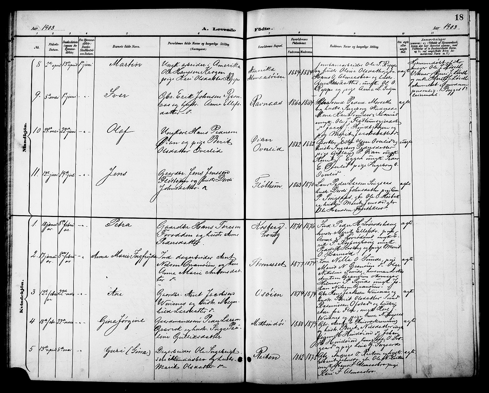 Ministerialprotokoller, klokkerbøker og fødselsregistre - Sør-Trøndelag, AV/SAT-A-1456/688/L1029: Parish register (copy) no. 688C04, 1899-1915, p. 18