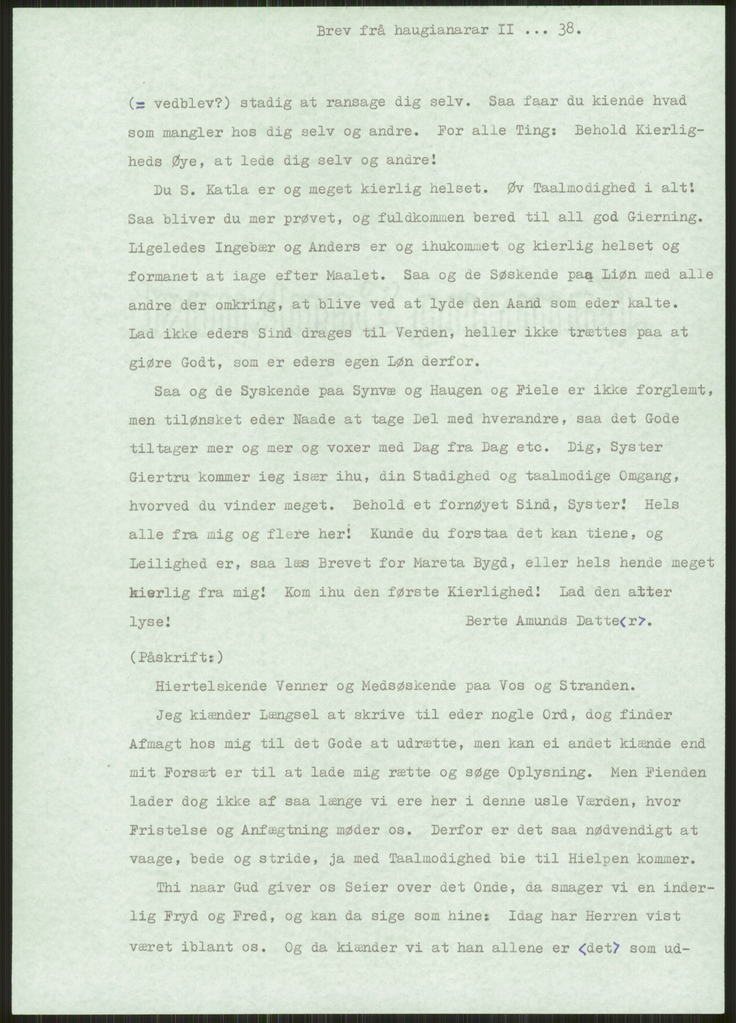 Samlinger til kildeutgivelse, Haugianerbrev, AV/RA-EA-6834/F/L0002: Haugianerbrev II: 1805-1821, 1805-1821, p. 38