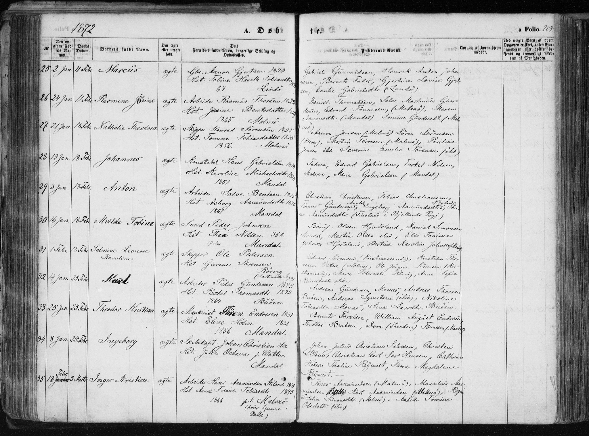 Mandal sokneprestkontor, AV/SAK-1111-0030/F/Fa/Faa/L0014: Parish register (official) no. A 14, 1859-1872, p. 204