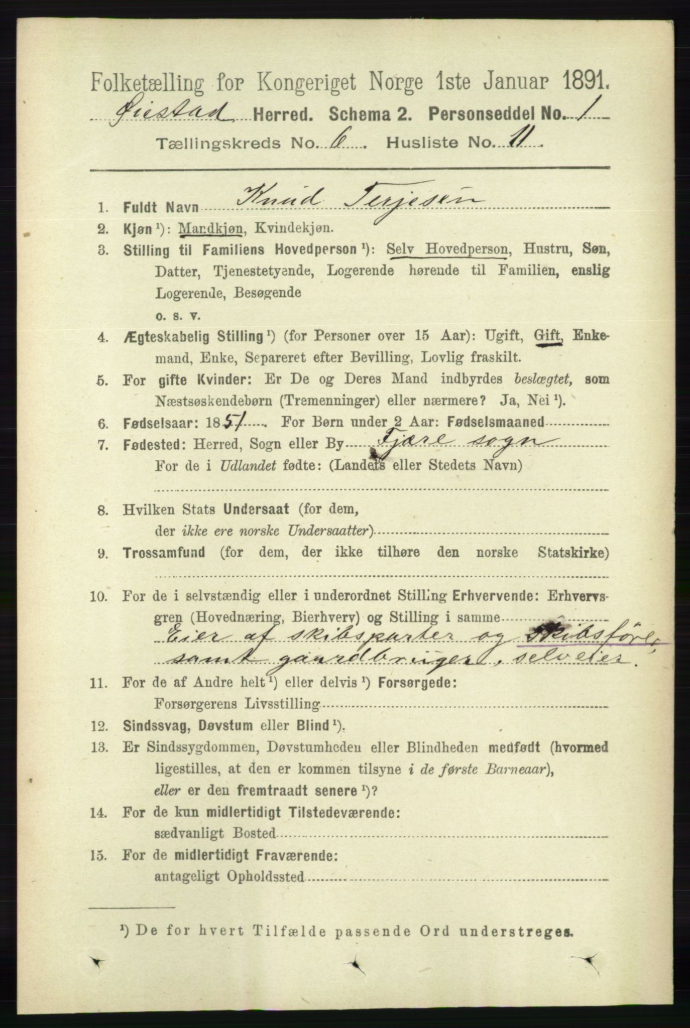 RA, 1891 census for 0920 Øyestad, 1891, p. 2192