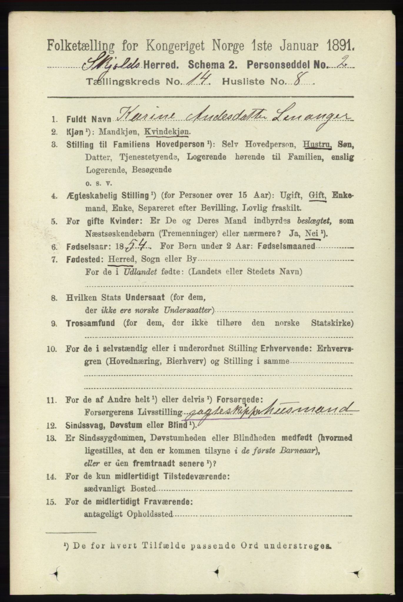 RA, 1891 census for 1154 Skjold, 1891, p. 2603