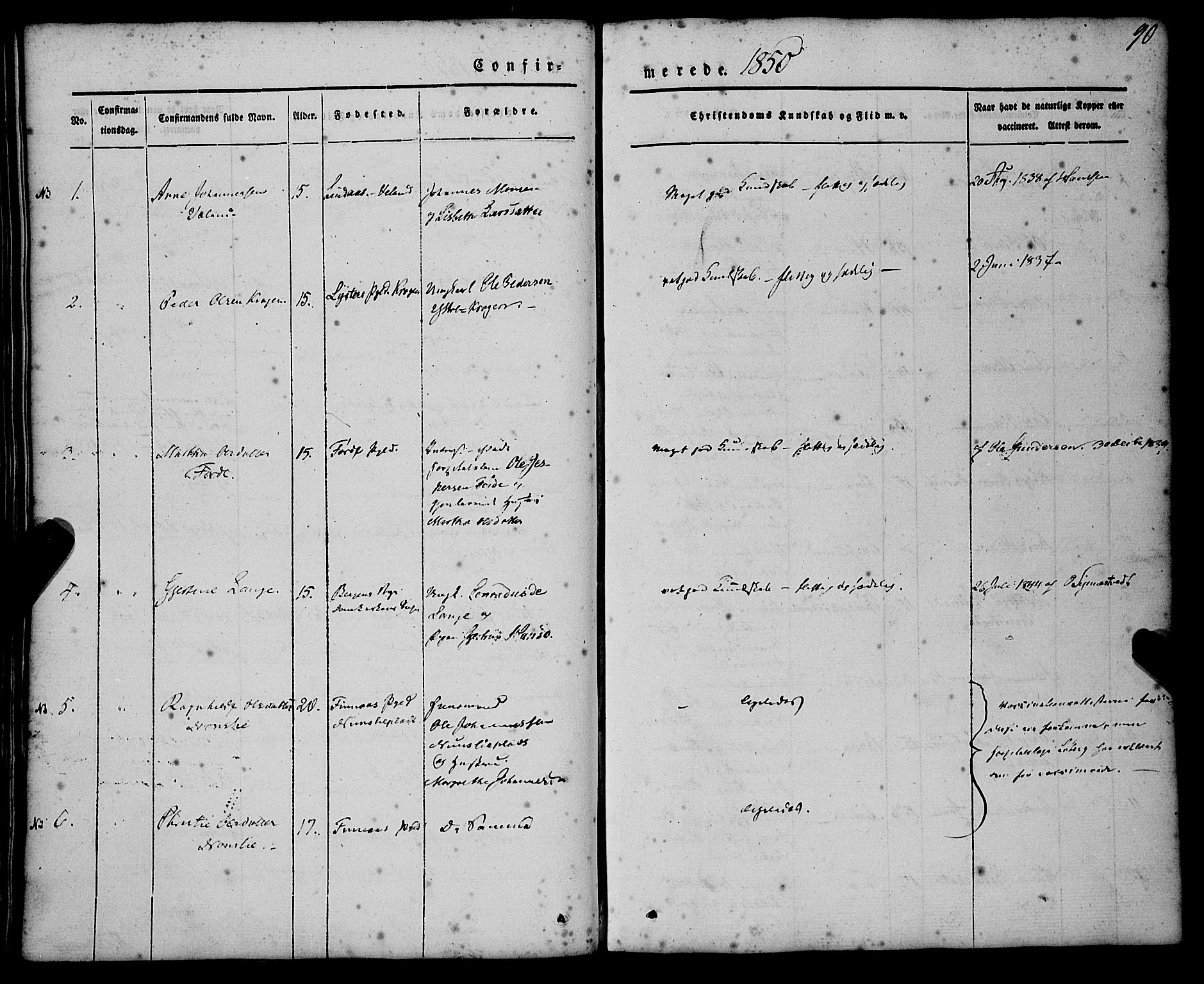 St. Jørgens hospital og Årstad sokneprestembete, AV/SAB-A-99934: Parish register (official) no. A 4, 1844-1863, p. 90