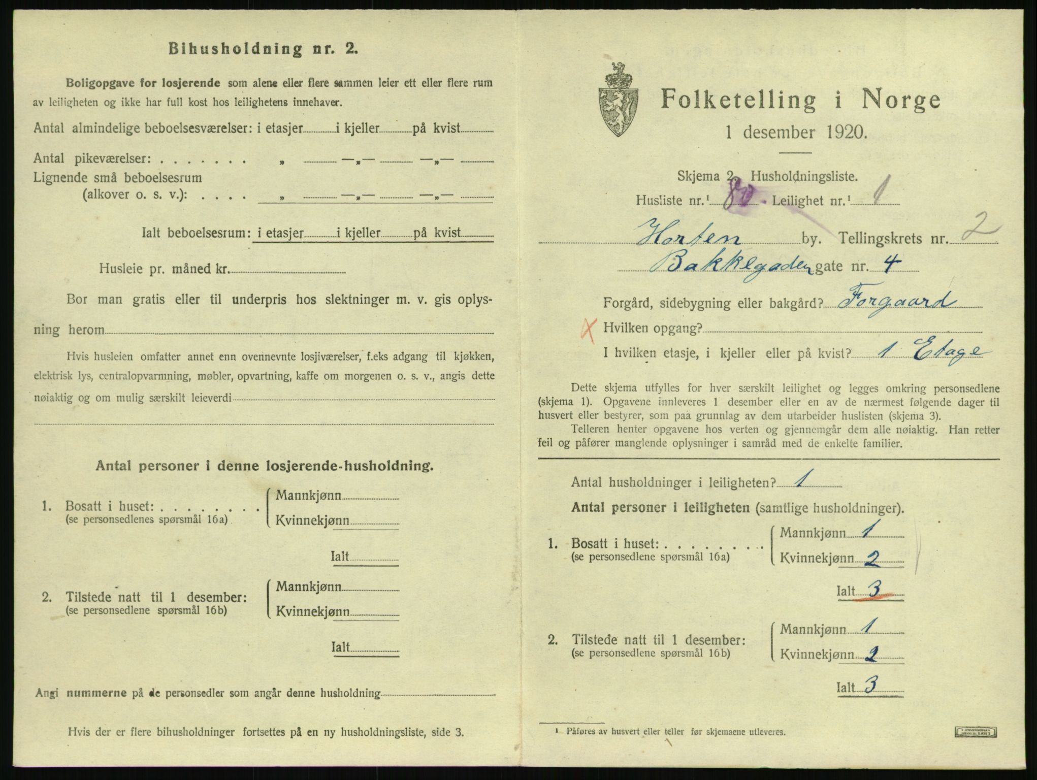 SAKO, 1920 census for Horten, 1920, p. 3639