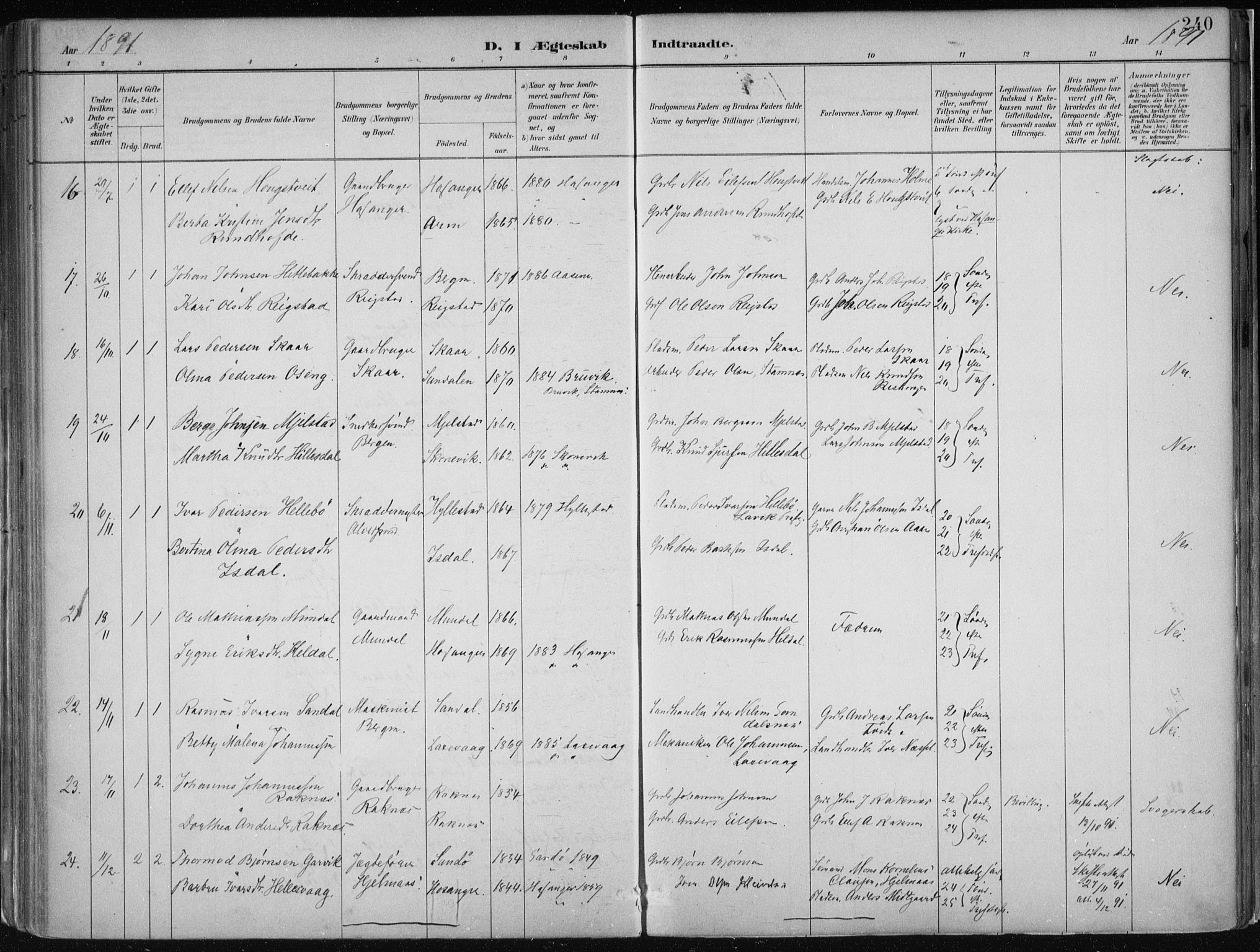 Hamre sokneprestembete, AV/SAB-A-75501/H/Ha/Haa/Haab/L0001: Parish register (official) no. B  1, 1882-1905, p. 240