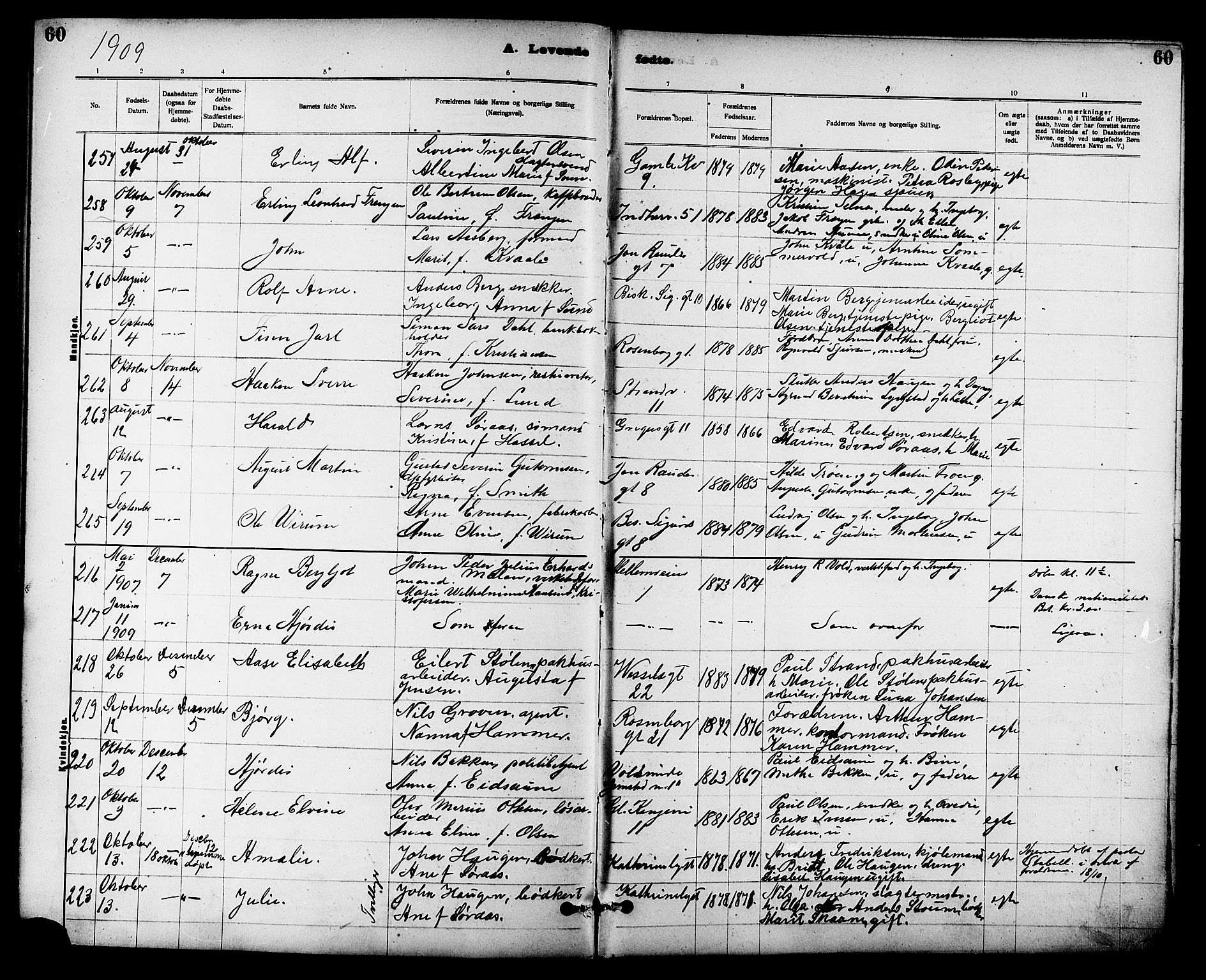 Ministerialprotokoller, klokkerbøker og fødselsregistre - Sør-Trøndelag, AV/SAT-A-1456/605/L0254: Parish register (copy) no. 605C01, 1908-1916, p. 60